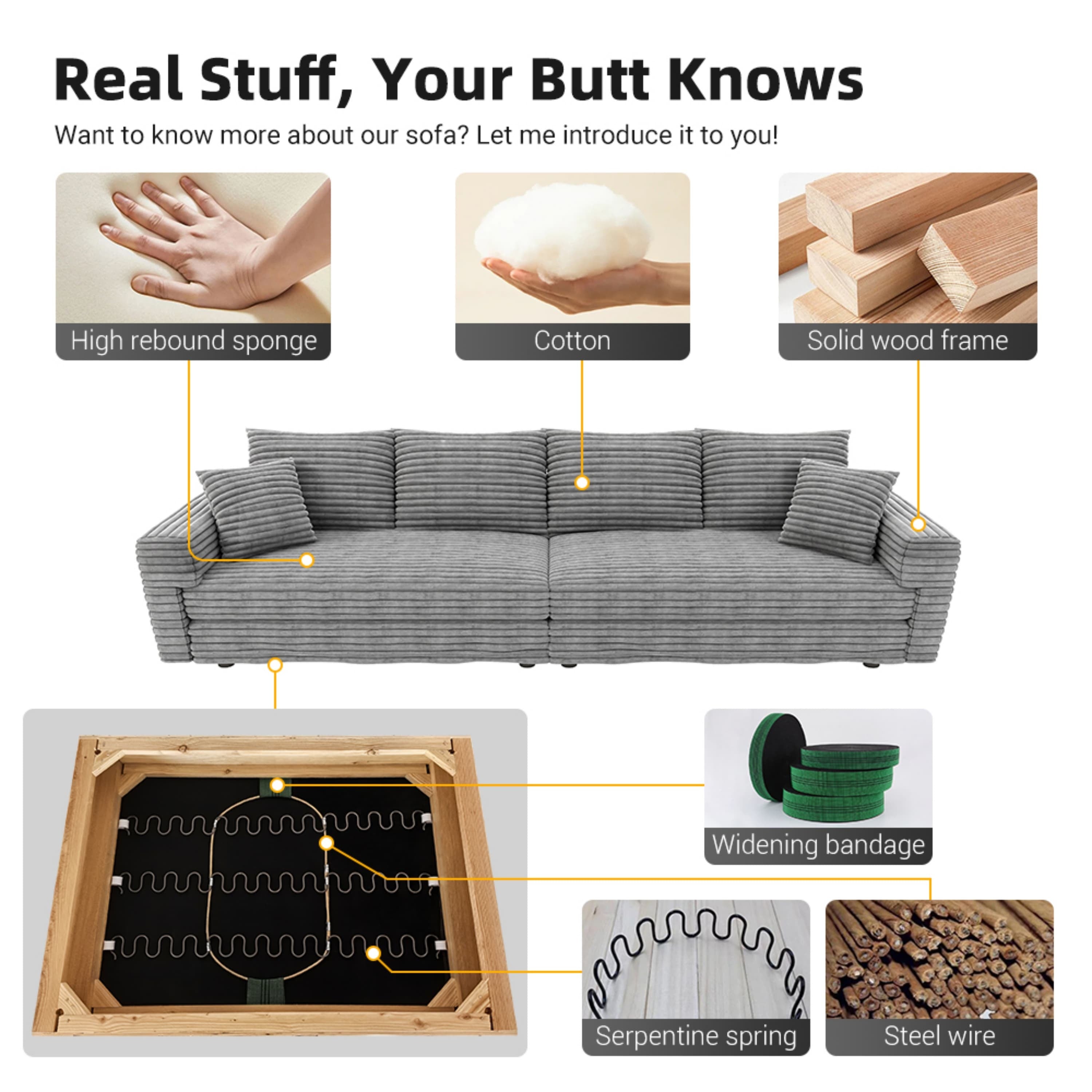 82.7' Modern Comfy Cloud Couch Sofa with Soft Pillows + Ottomans Option