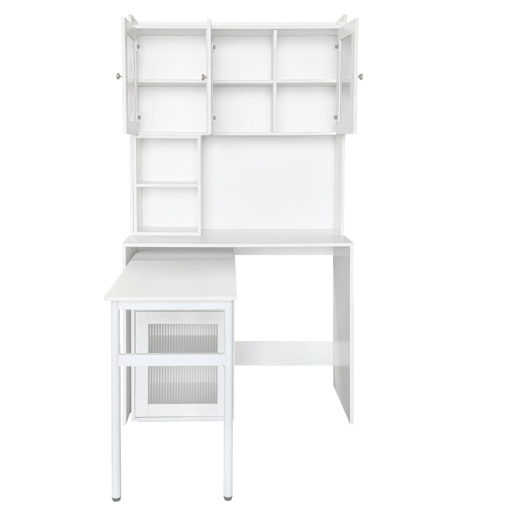 90 Degree Rotating Desktop Computer Desk with Glass Door for Home Office