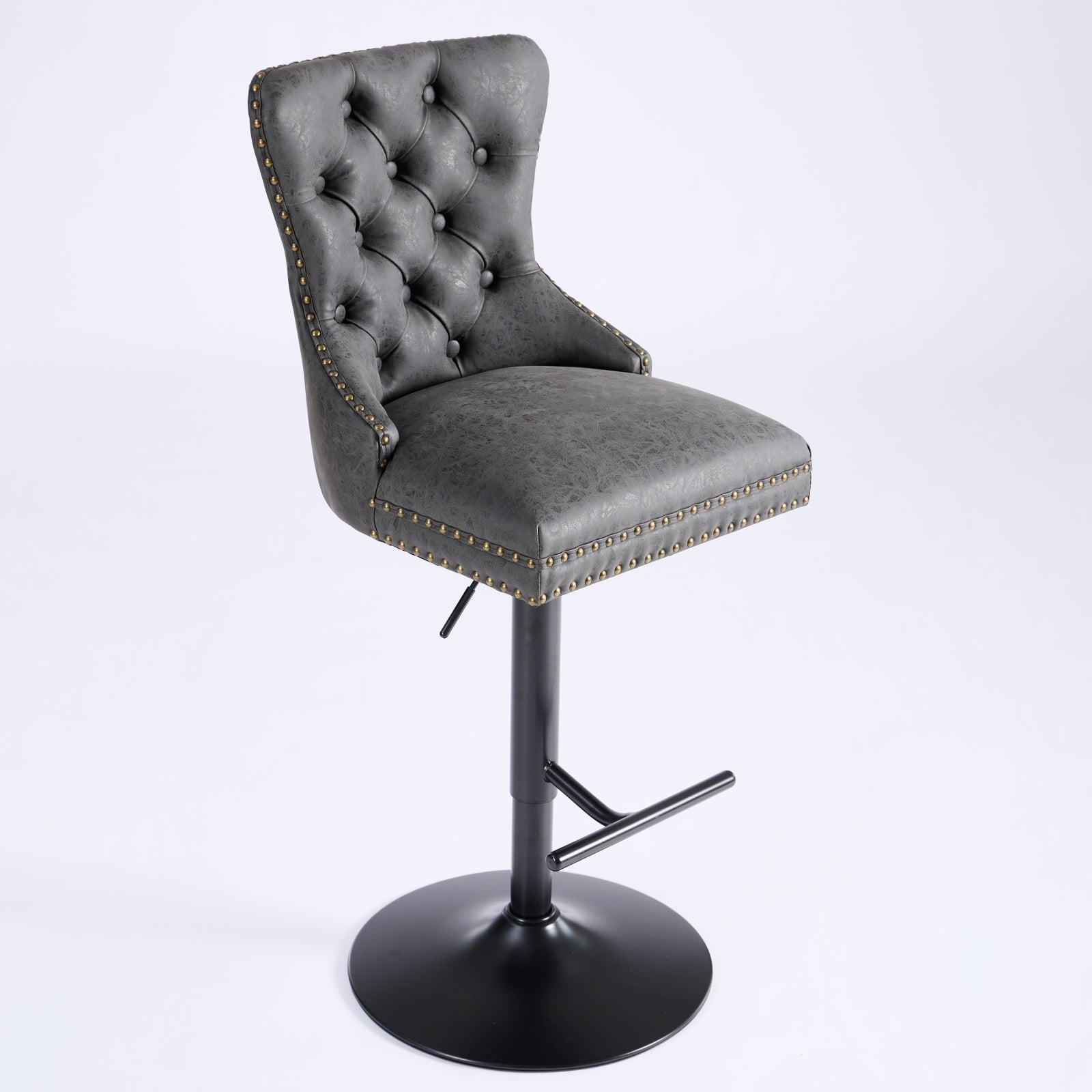 Aged and Retro PU Swivel Barstools Adjusatble Seat Height (Set of 2)