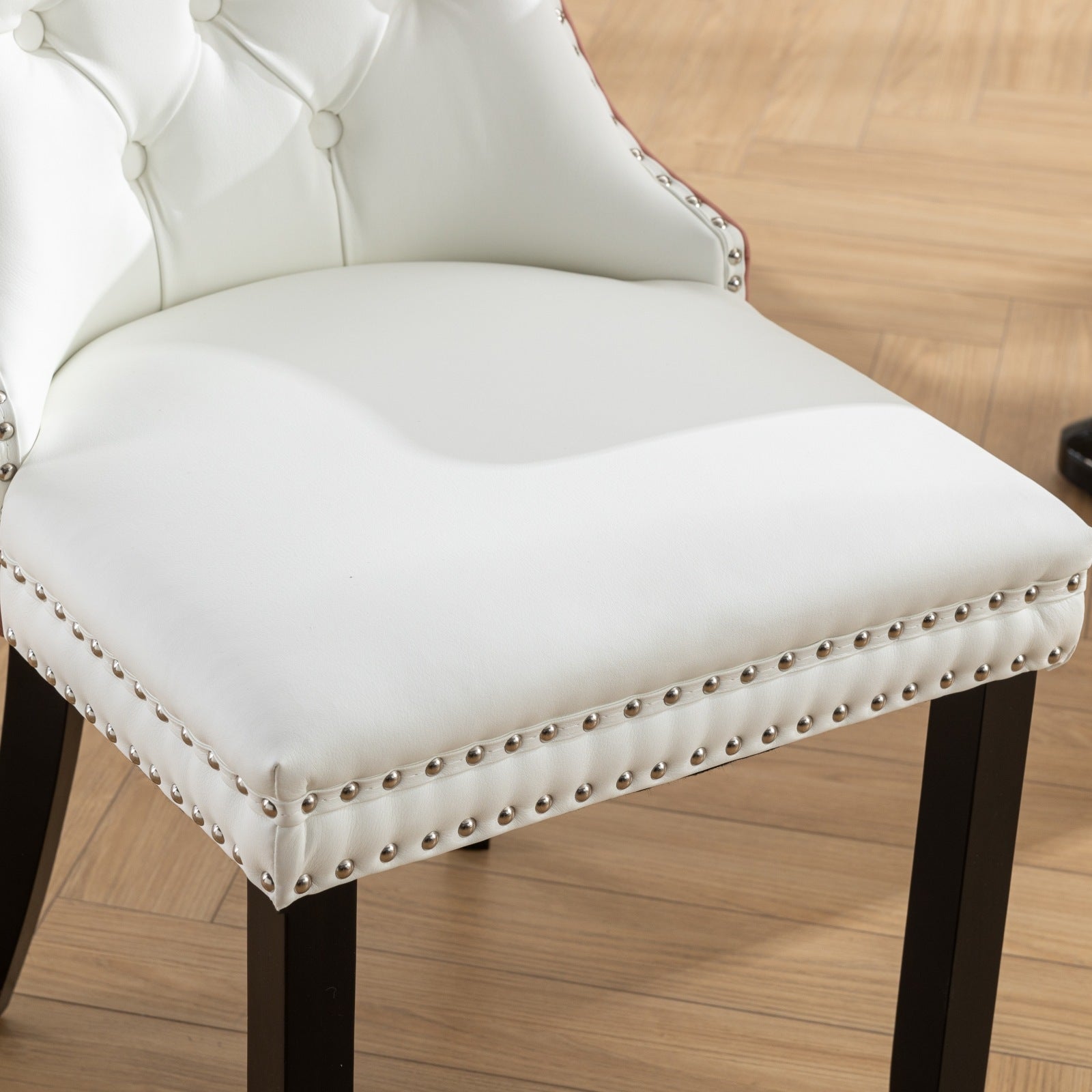 Tufted Solid Wood PU Upholstered Dining Chair with Wood Legs (Set of 2)