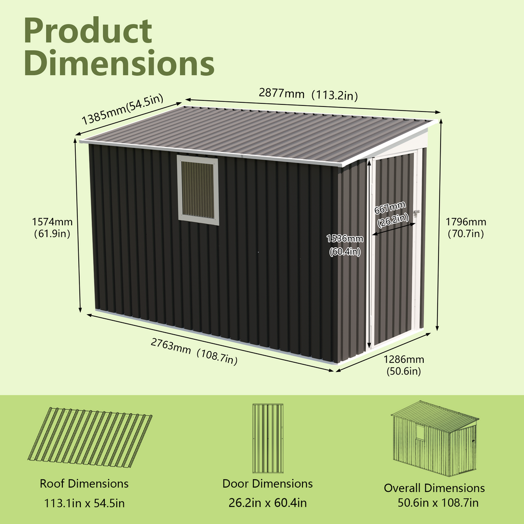 4X9 FT Metal Garden Shed with 1 Window Hinge Door Outdoor Storage