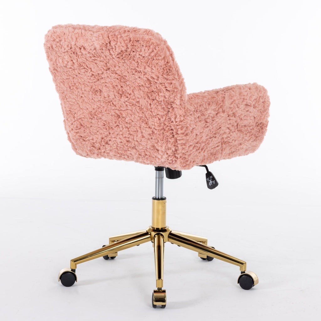 Artificial Rabbit Hair Home Office Chair with Golden Metal Base
