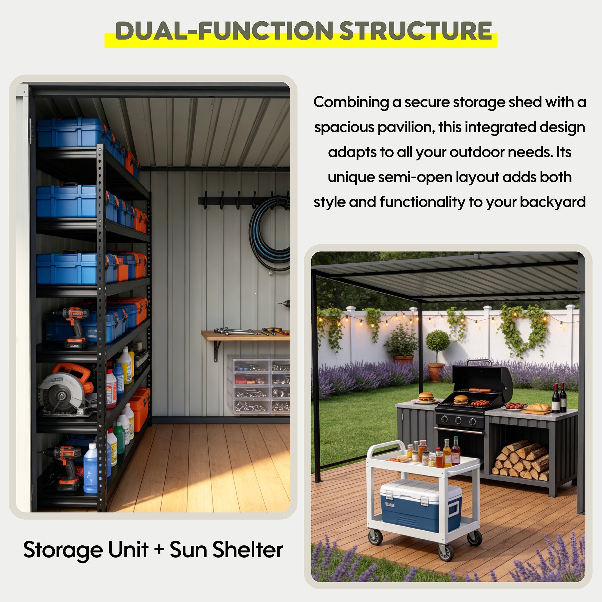 12x4 Ft Metal Lean To Shed With Pergola 2 In 1 Storage Shed Gazebo Combo