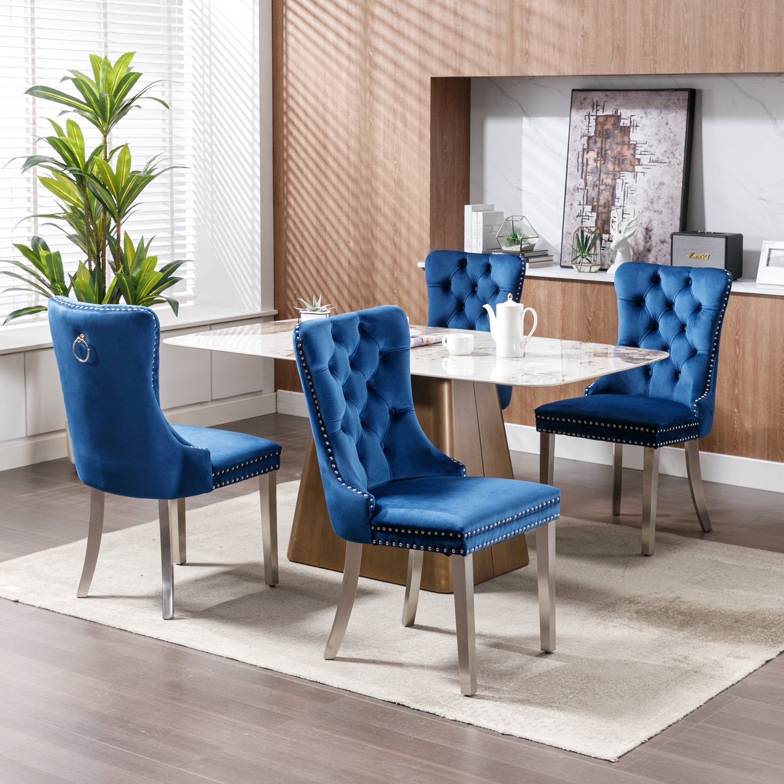 Modern High-end Tufted Solid Wood Velvet Dining Chairs (Set of 2)