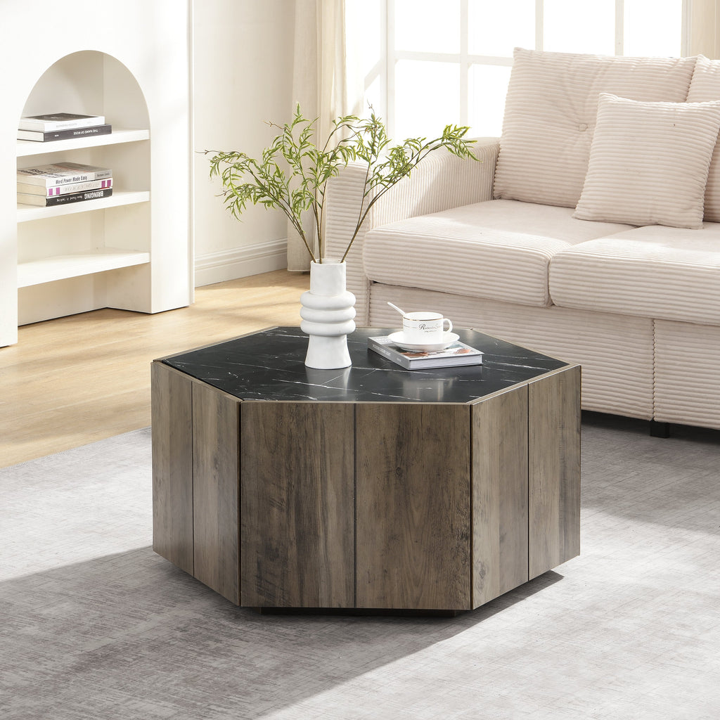 Hexagonal Rustic Retro Wood Coffee Table