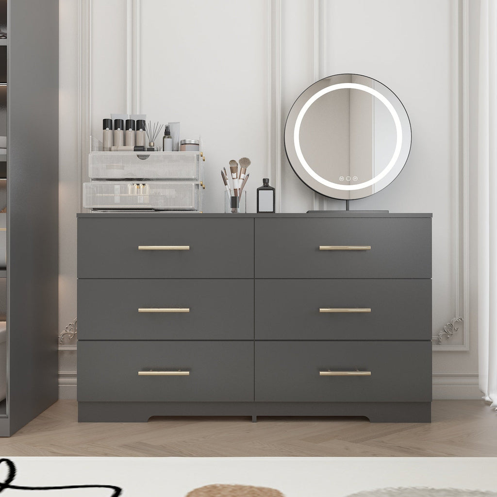 Large 6 Drawers Chest Dressers Table with Golden Handle