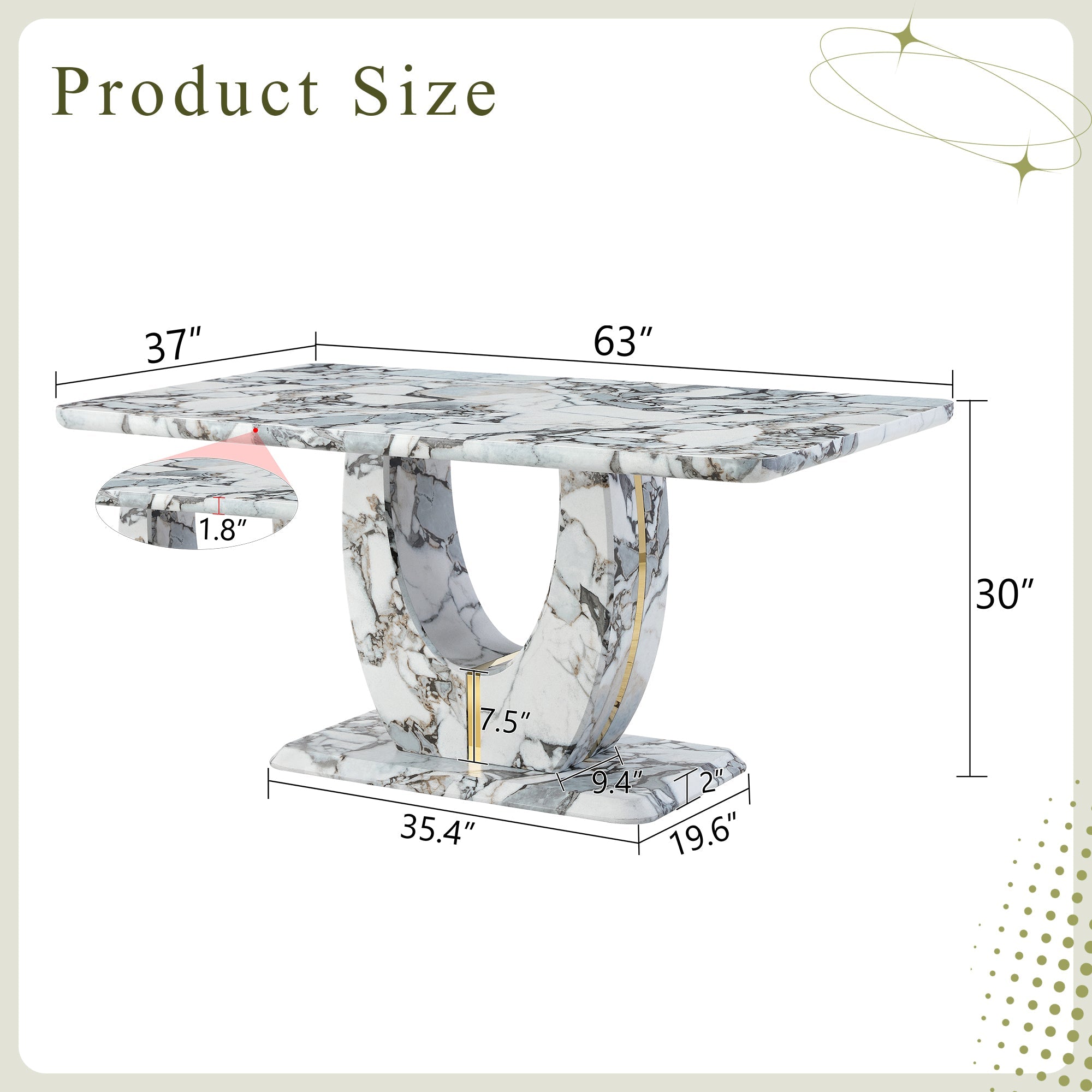 Modern 63'' Imitation Marble Dining Table for 4-6 people