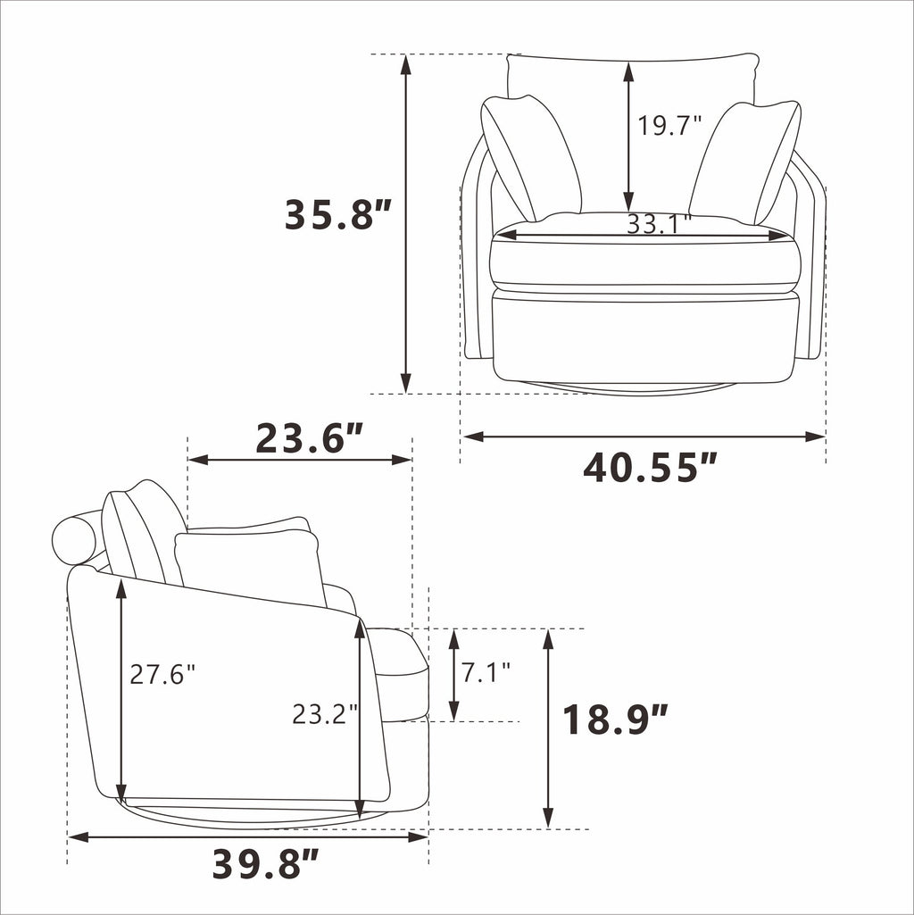 40.55'W Swivel Accent Sofa Chair with 2 Thorw Pillows