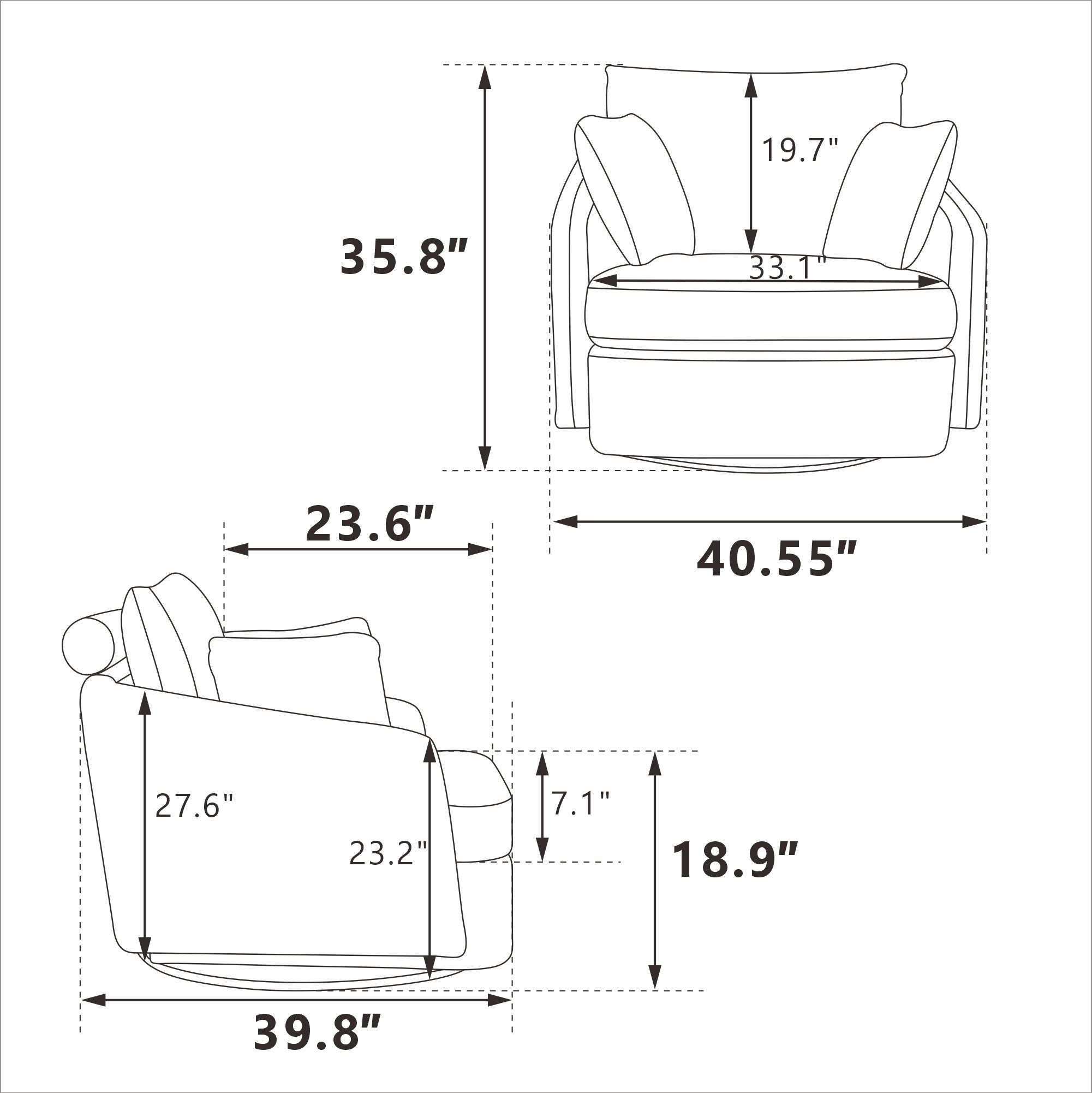 40.55'W Swivel Accent Sofa Chair with 2 Thorw Pillows