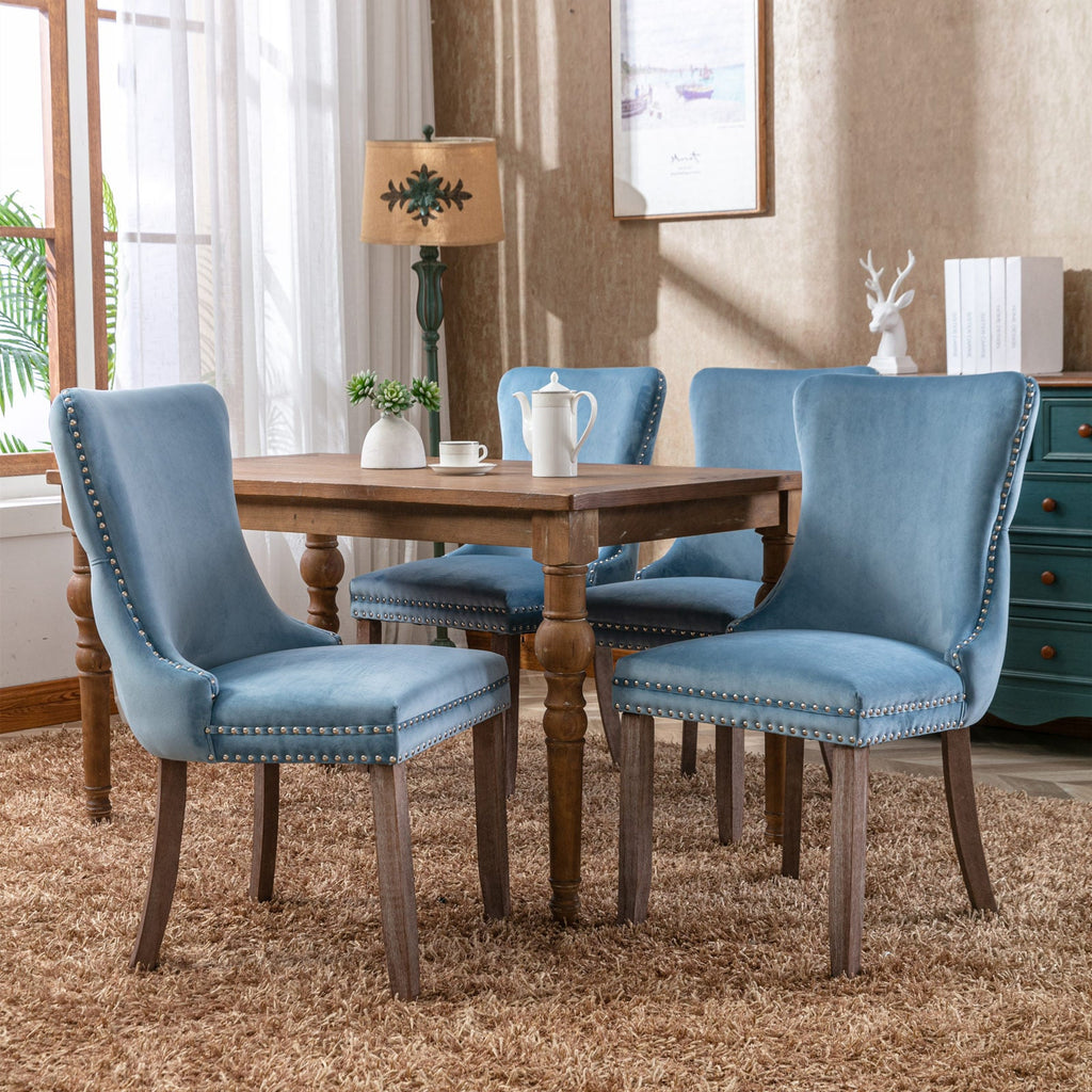 Modern Velvet Upholstered Wing-Back Dining Chairs (Set of 2)