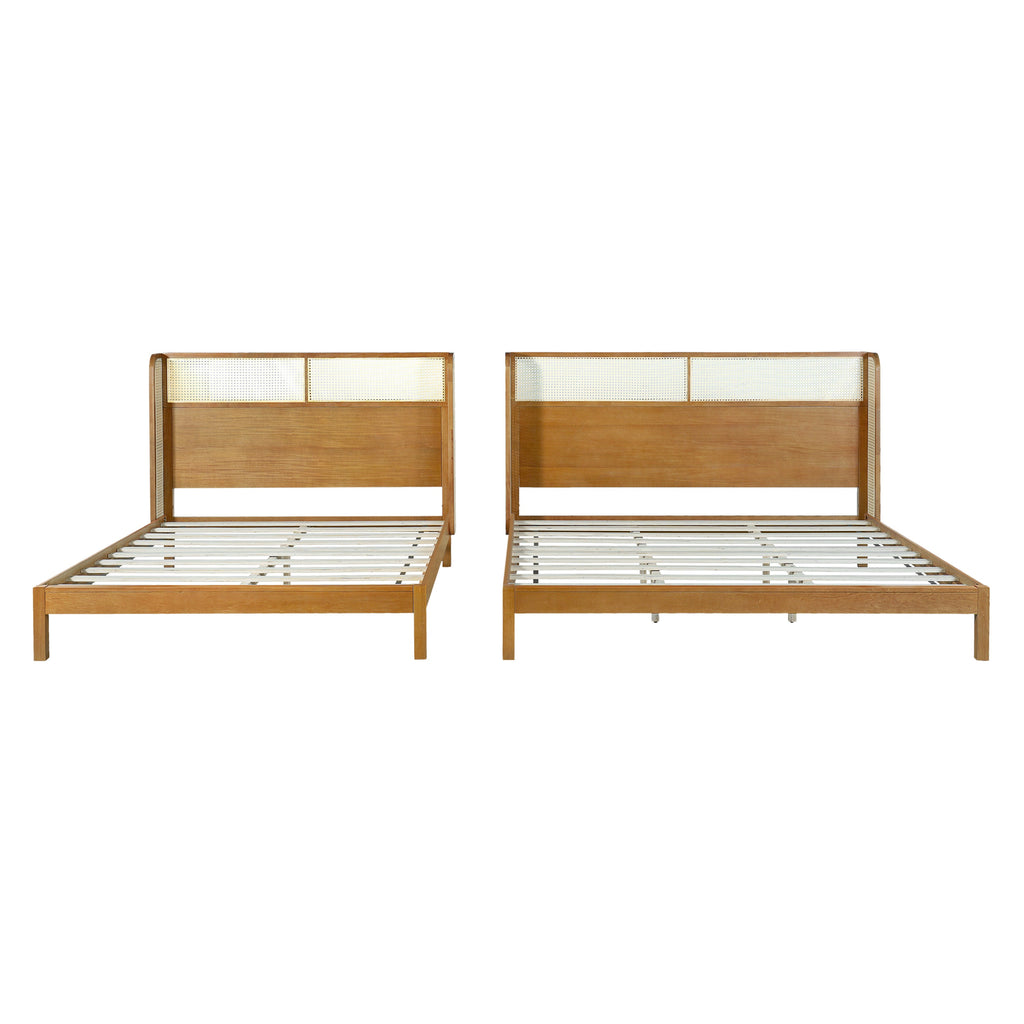 Mid Century Modern Bed With Natural Color Headboard