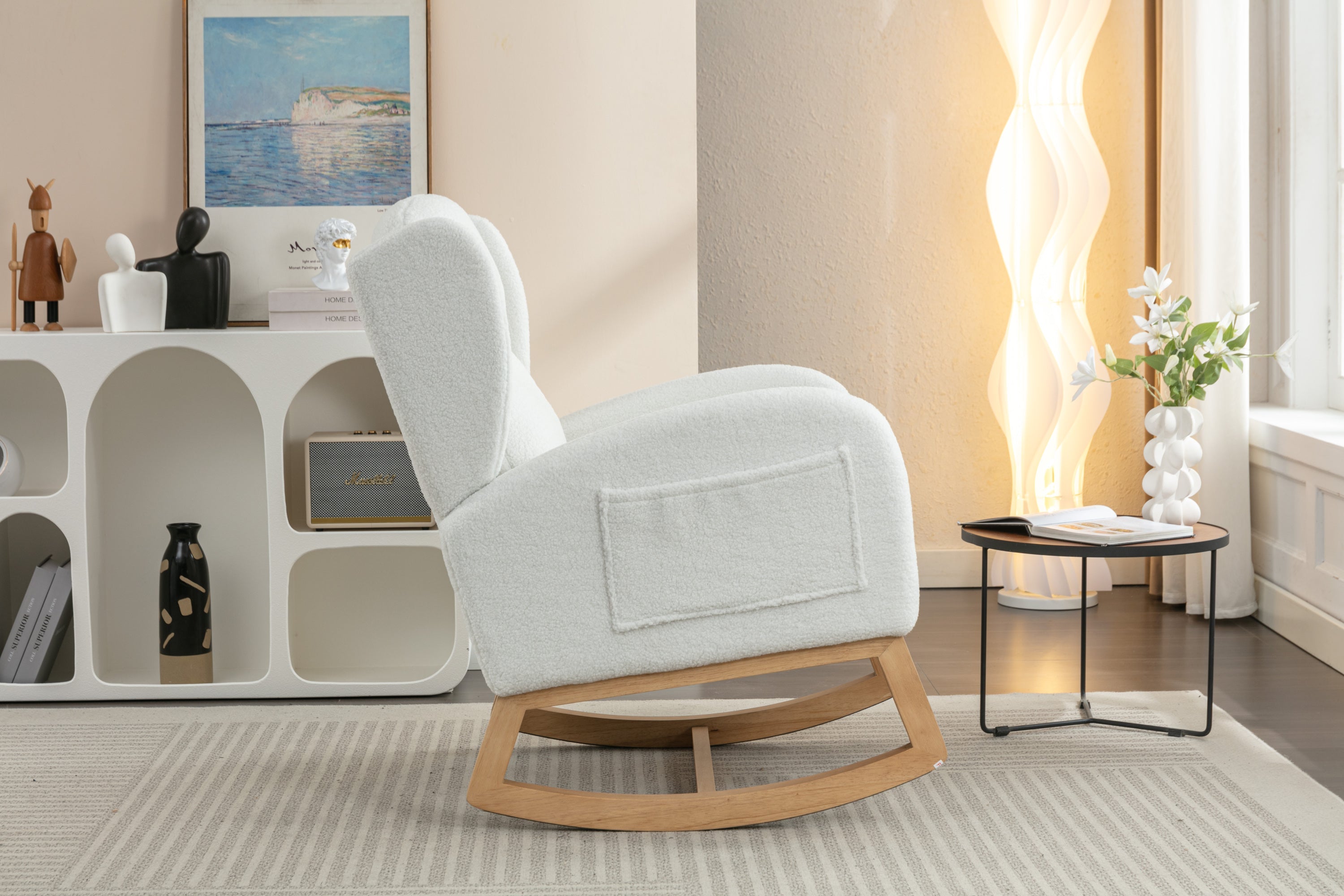 Teddy Fabric Rocking Chair with Packet Wood Legs
