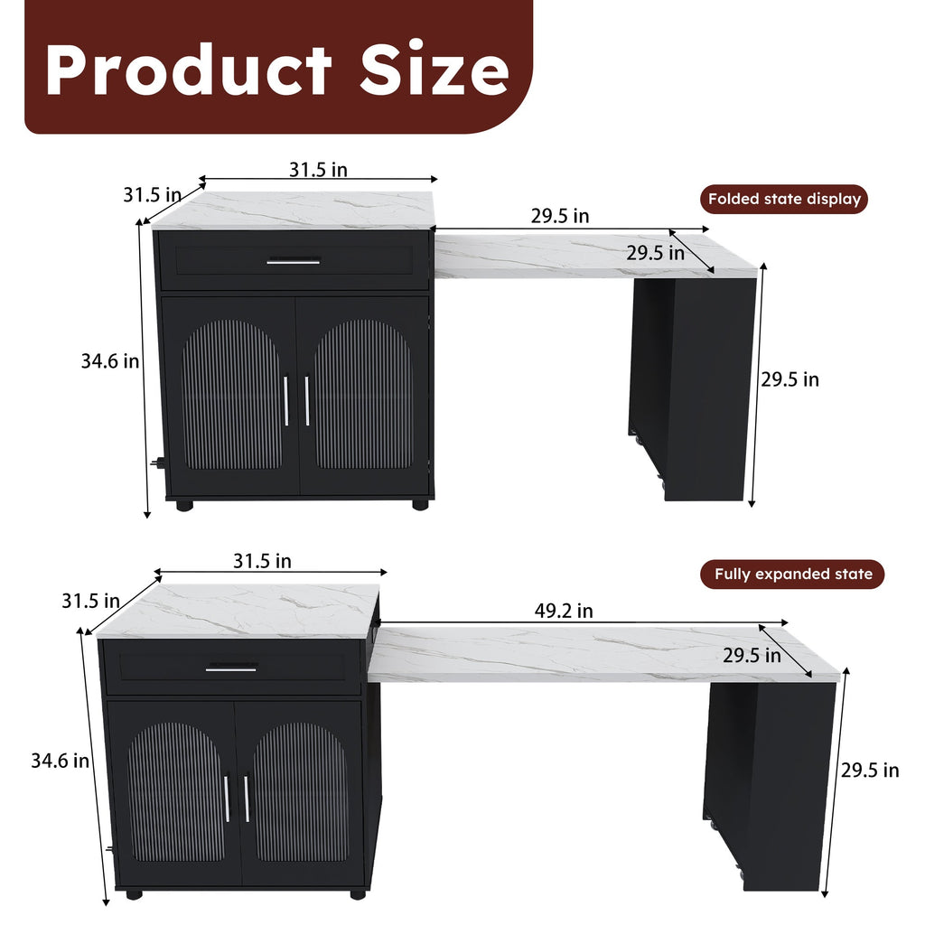 Expandable Kitchen Island with Dining Table