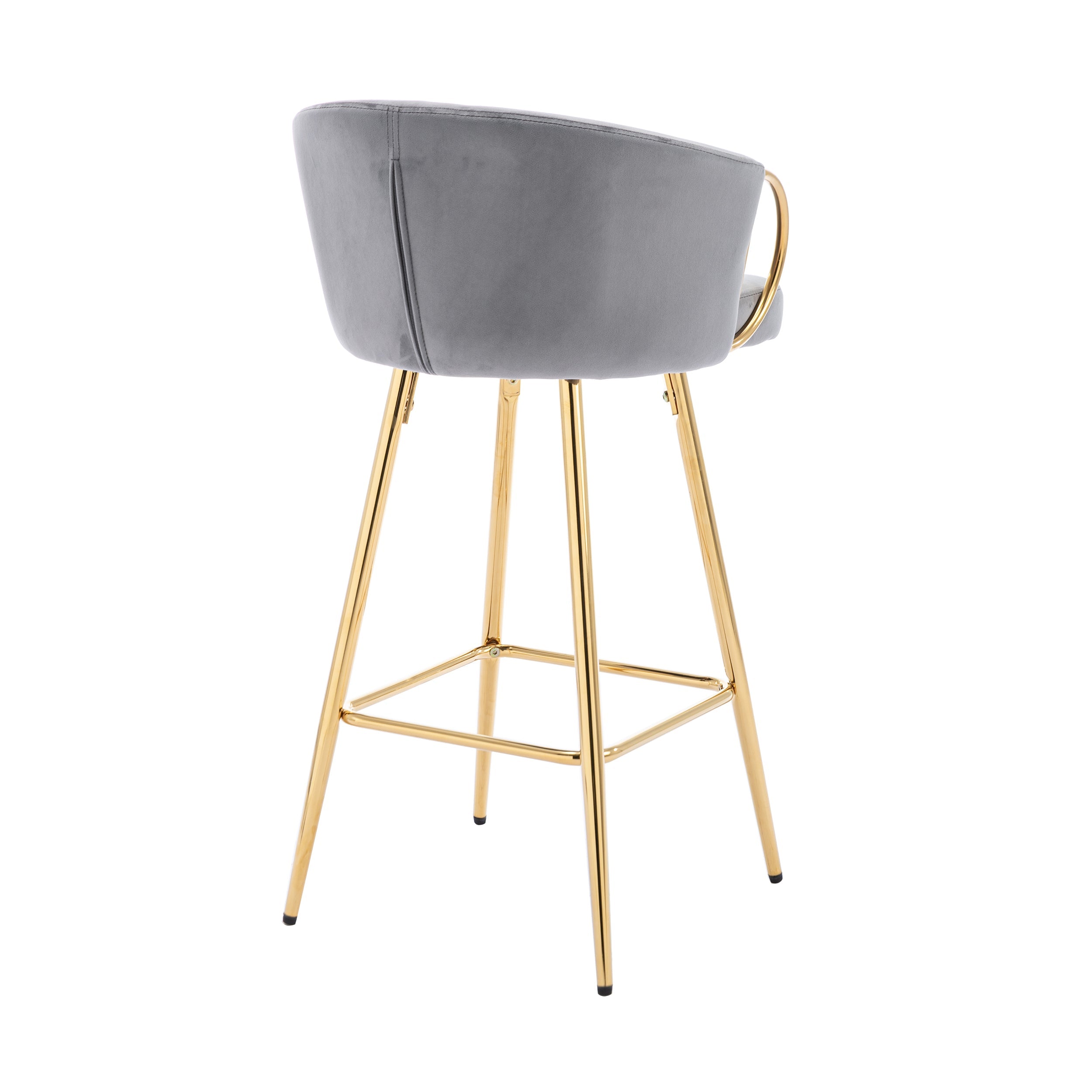 Velvet Bar Stools with Chrome Footrest and Base（Set of 2)