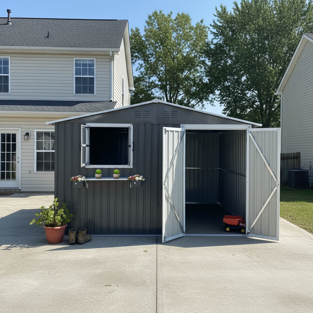10x8 Ft Metal Storage Shed Lockable Double Doors Window Waterproof Shed
