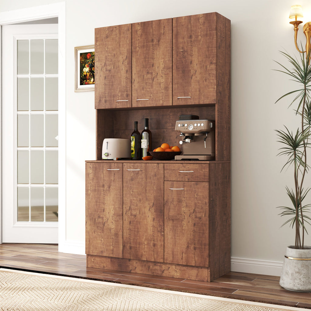 70.87' Tall White Kitchen Cabinet with 6-Doors