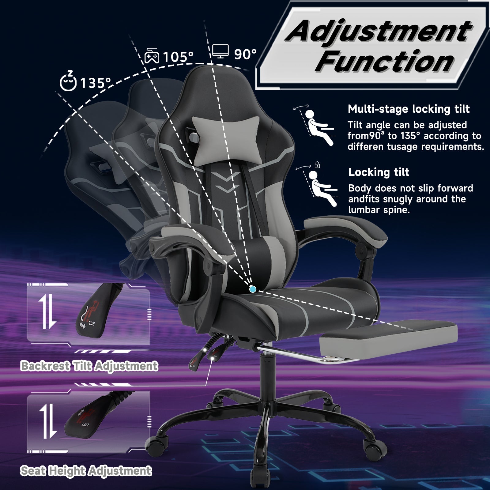 Gaming chair Computer chair Ergonomic chair footrest Office chair lumbarbackrest