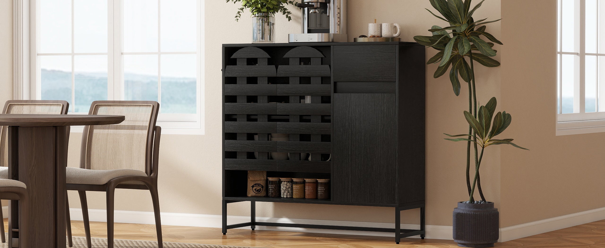 44.49' Black Woven Door Accent Cabinets