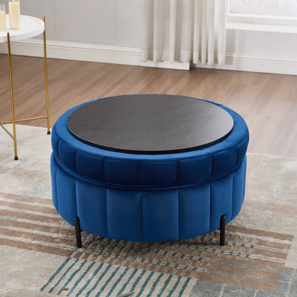 31.5'W Upholstered Round Ottoman with Reversible Lid