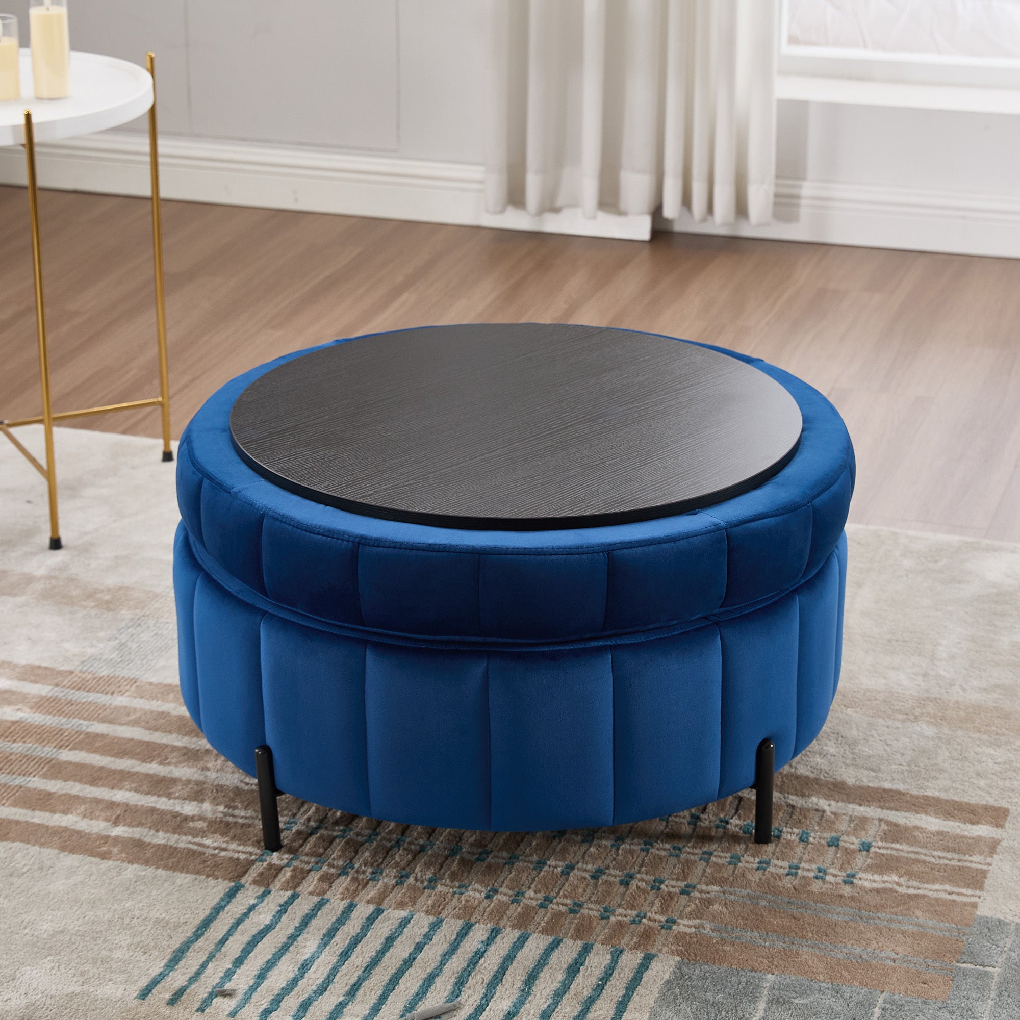 31.5'W Upholstered Round Ottoman with Reversible Lid