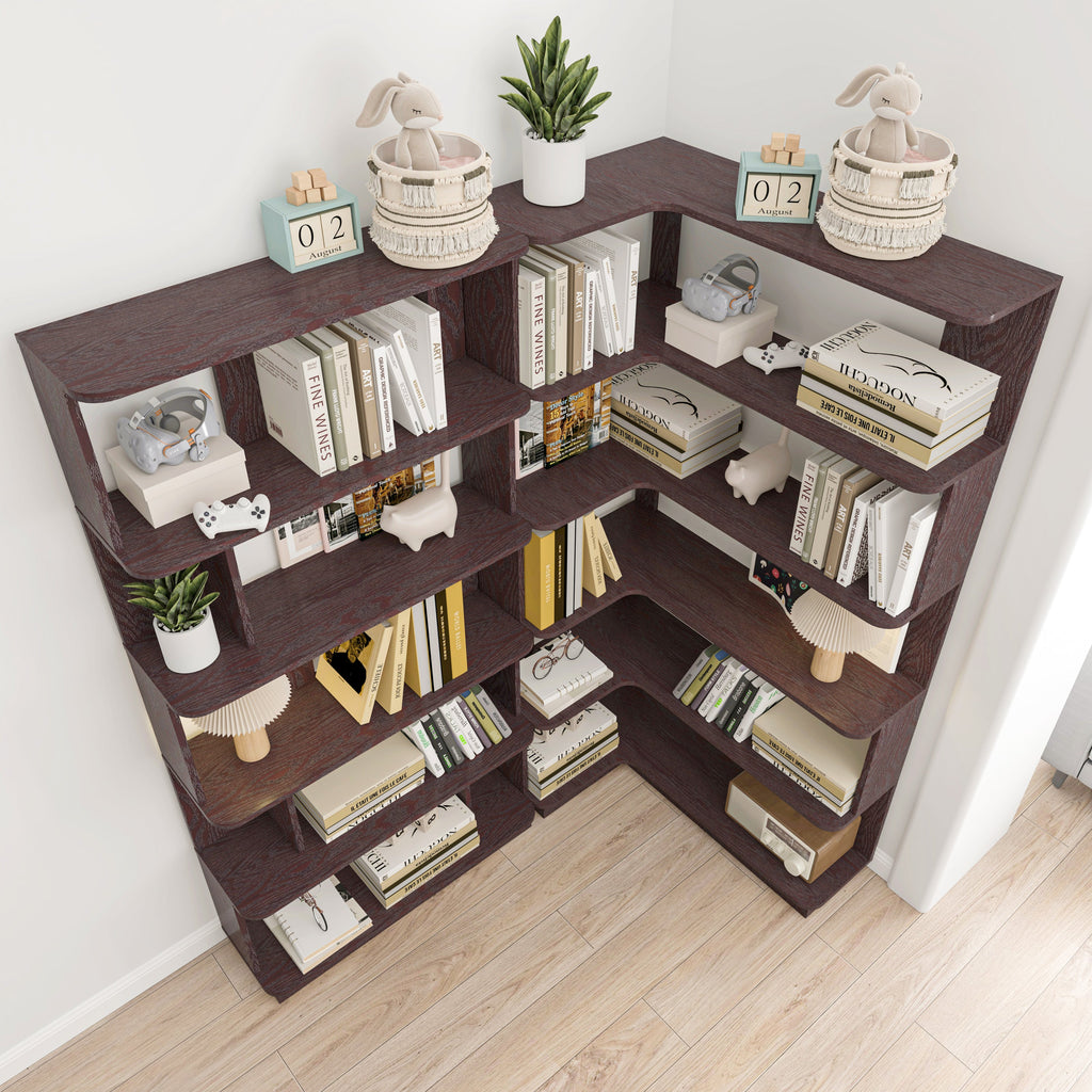 90cm Space-Saving Corner Bookshelf and 80cm Extendable Bookcase Set of 2