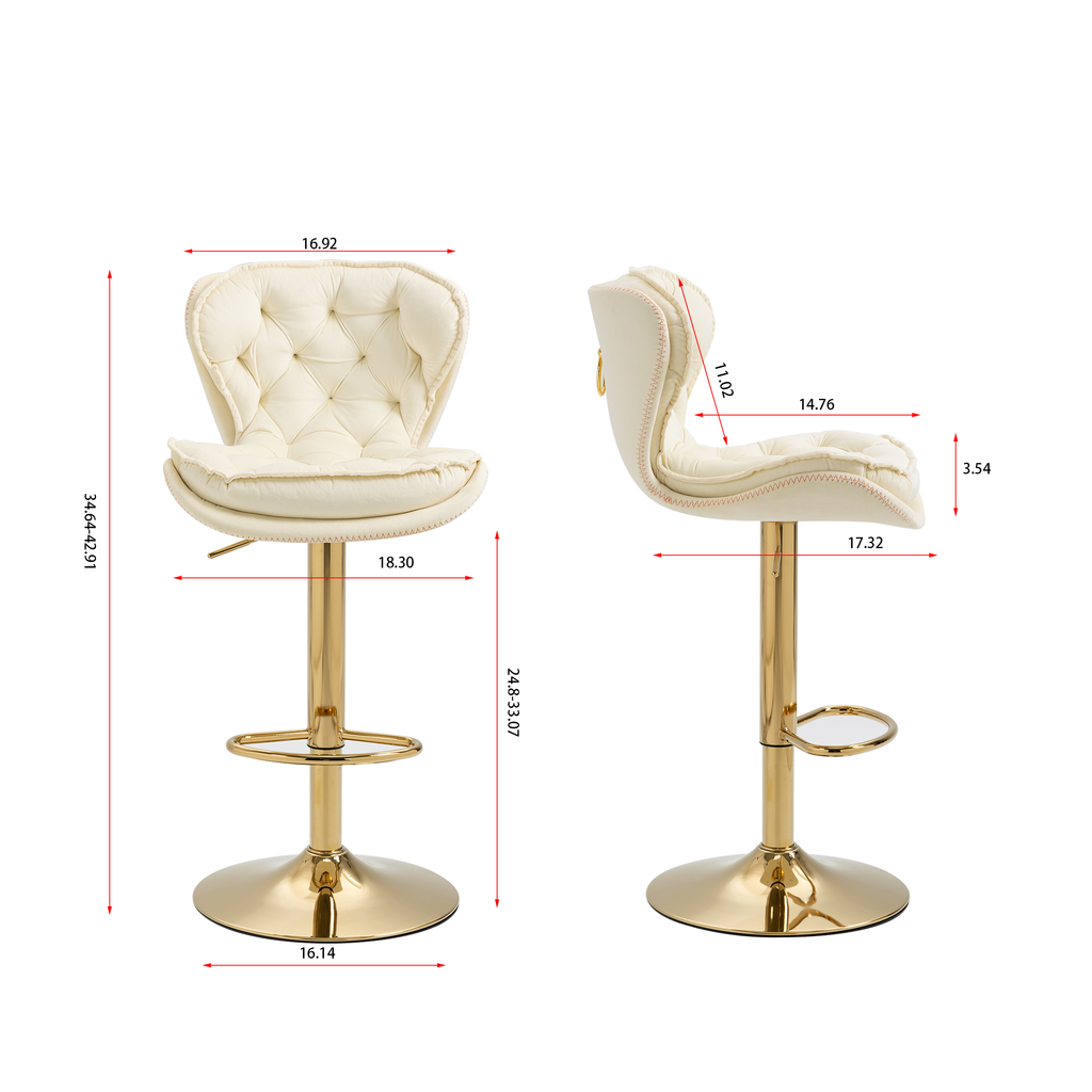 Velvet Bar Stools Set of 2 - Gold Base Adjustable Swivel Counter