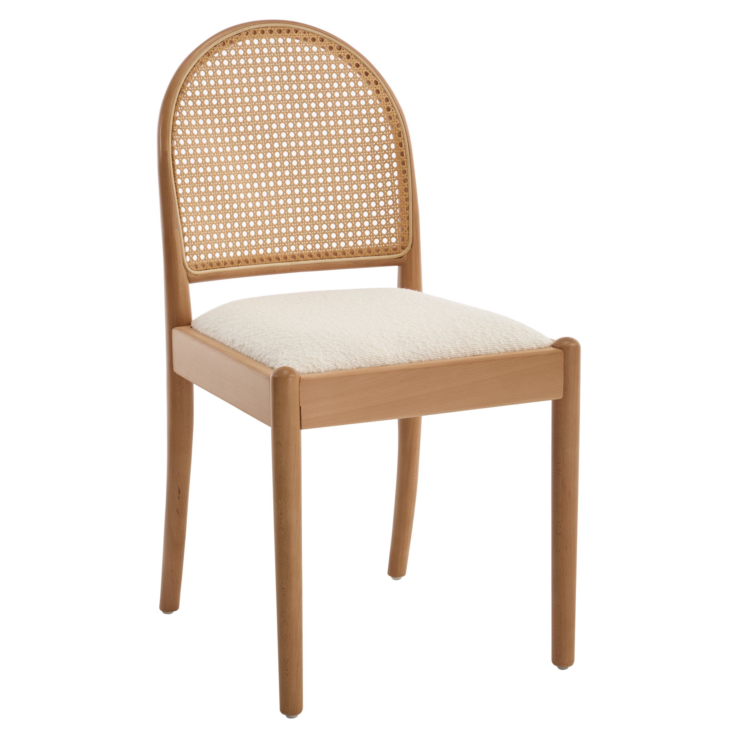 Set of 2 Rattan Dining Chairs Upholstered Linen Modern Wood-Leg Kitchen Chairs