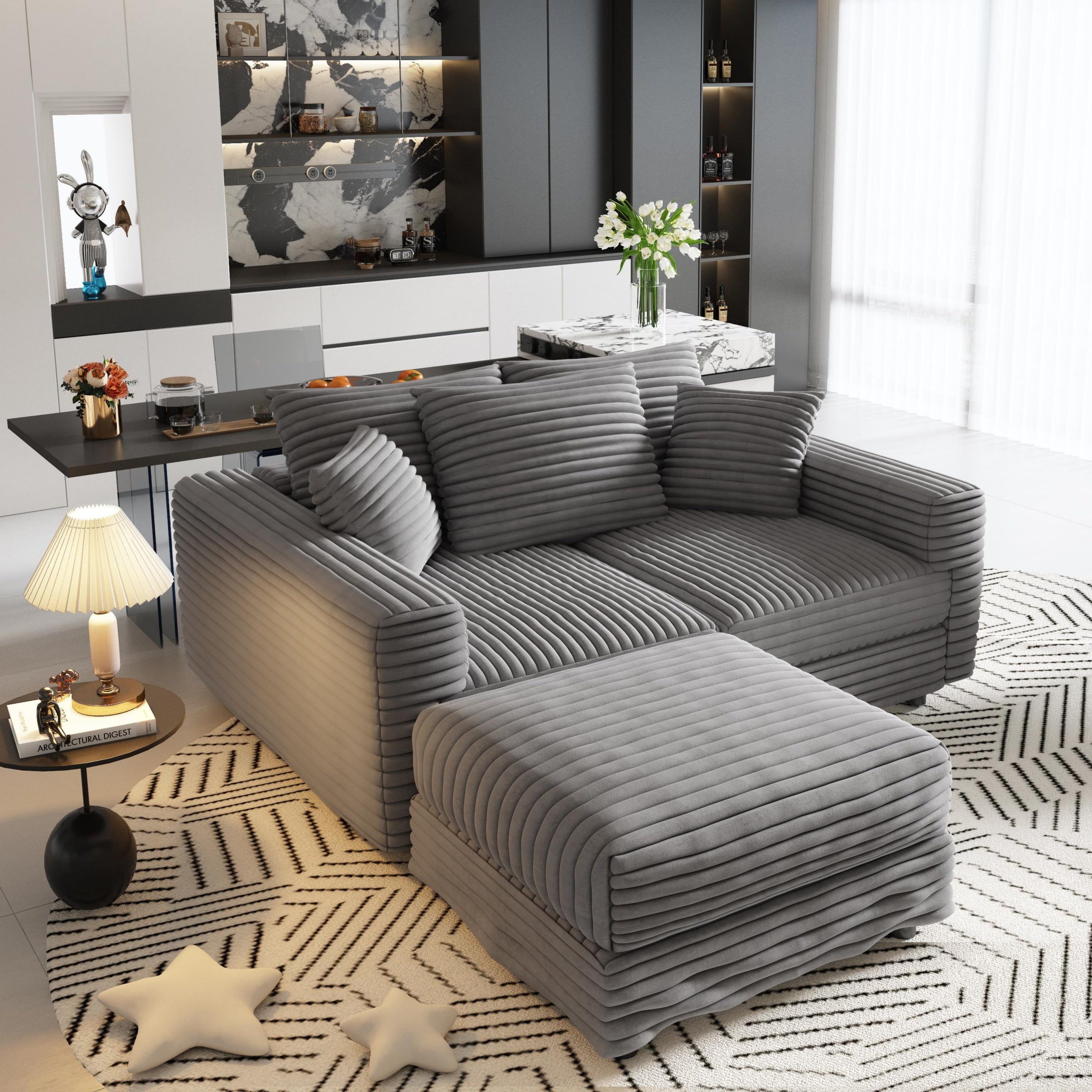 82.7' Modern Comfy Cloud Couch Sofa with Soft Pillows + Ottomans Option