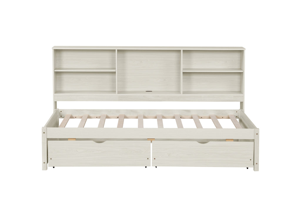 Twin Size Bed Frame with Side Bookshelves