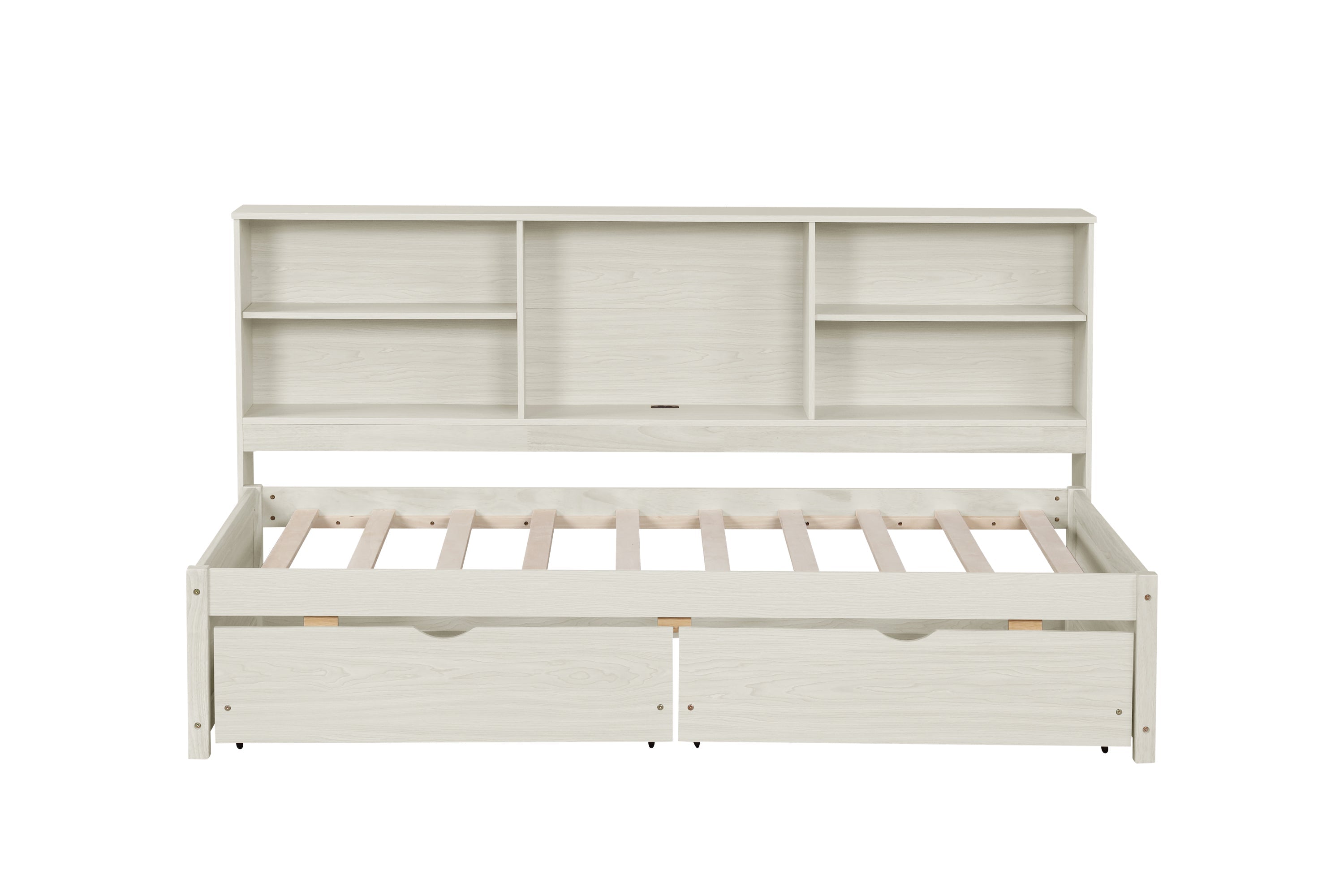 Twin Size Bed Frame with Side Bookshelves