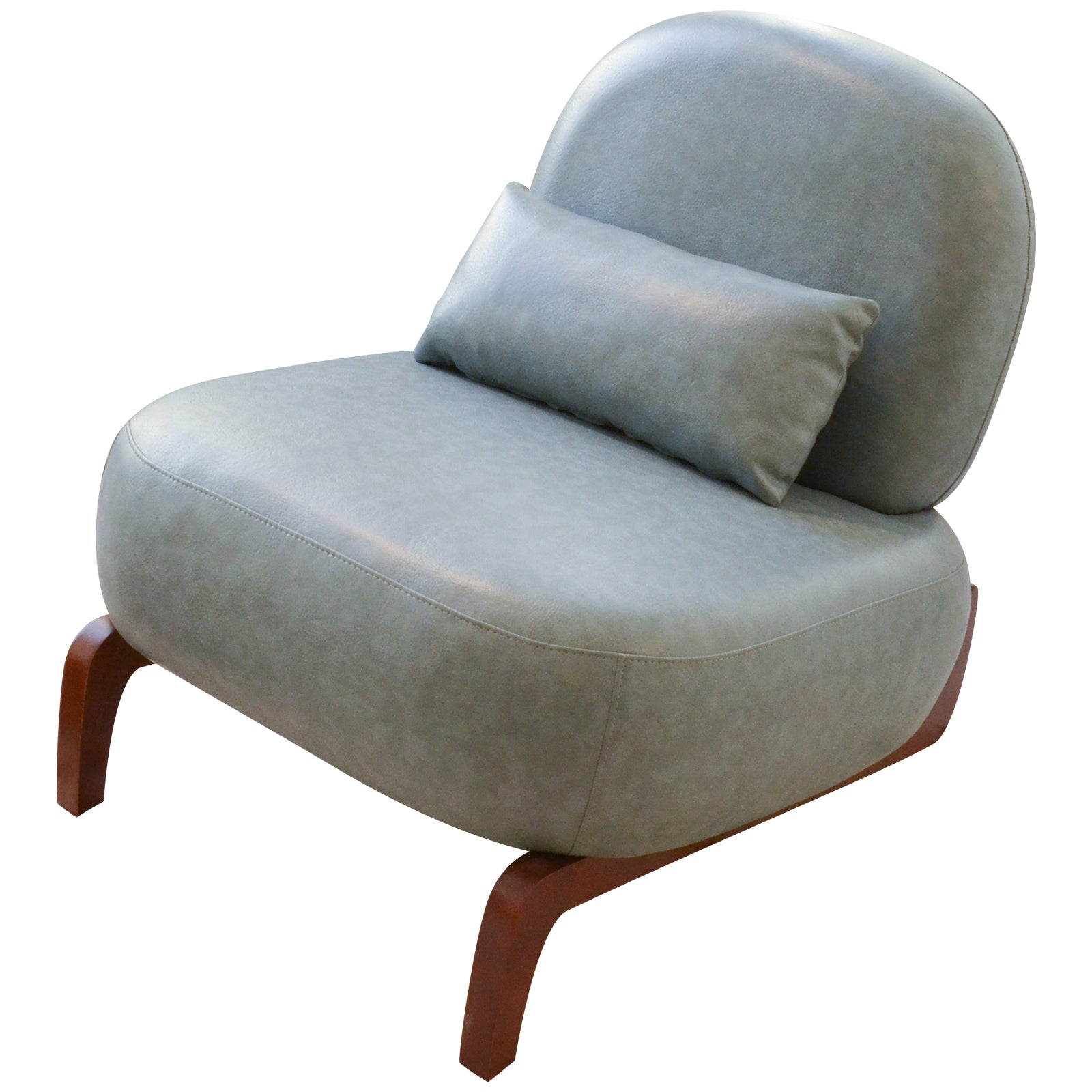 Armless Leather Accent Chair with Solid Wood Legs