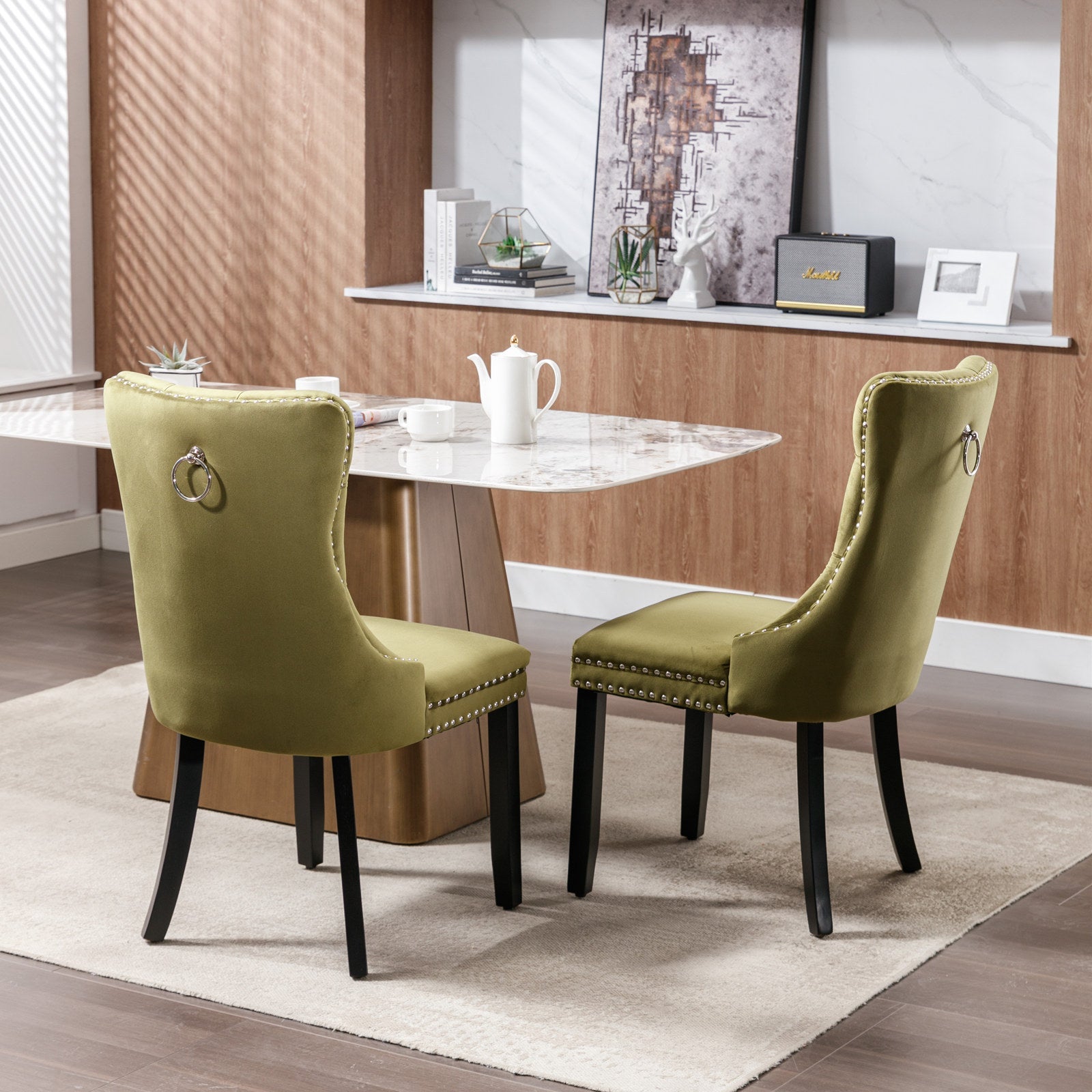 Modern High-end Tufted Solid Wood Velvet Dining Chair(Set of 2)