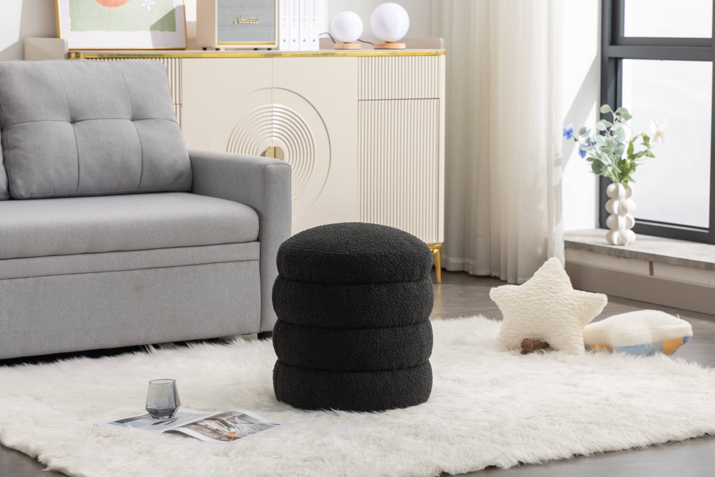 Boucle/Velvet Round Ottoman Footrest Stool
