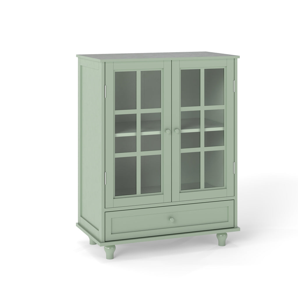 Minimalism Buffet Cabinet with Double Glass Doors and Drawer Mint Green