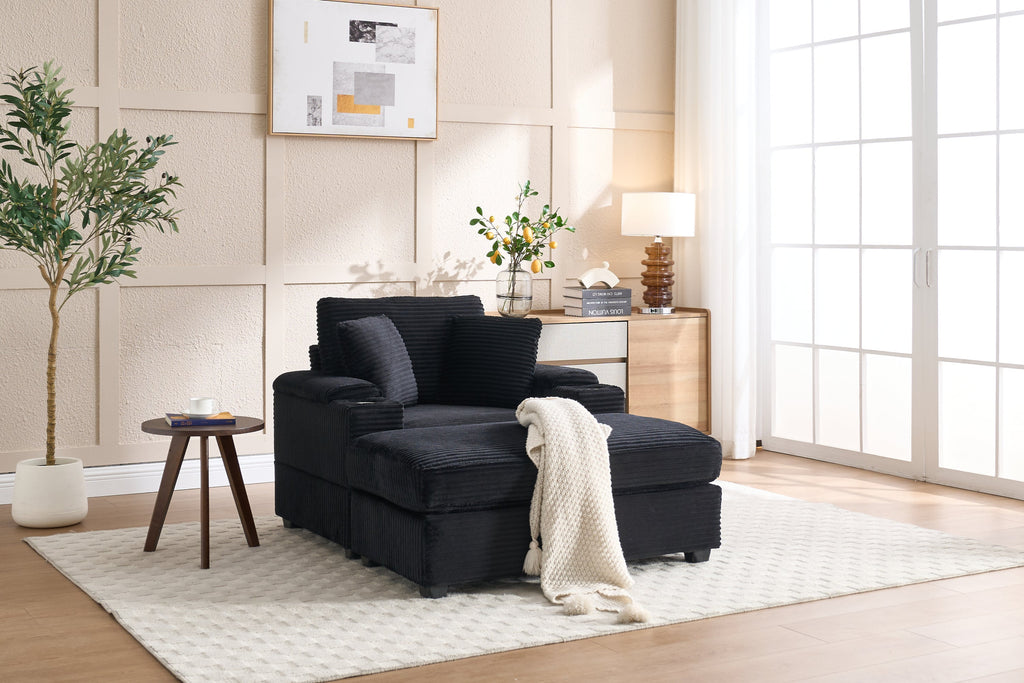 Corduroy Upholstered Chaise Lounge Sofa with Handrail Storage