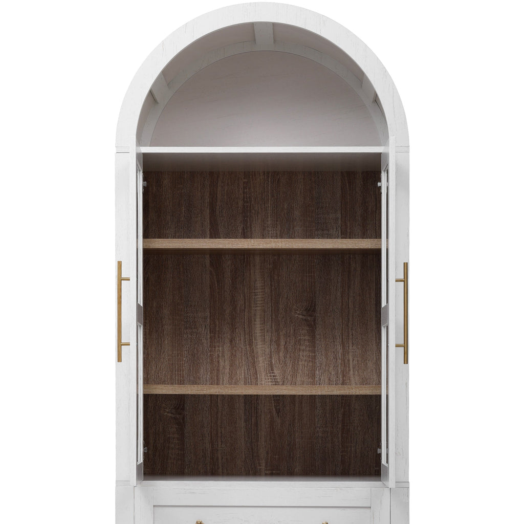 71” Tall Arched Modern Farmhouse Kitchen Pantry Cabinet with 2 Large Drawers