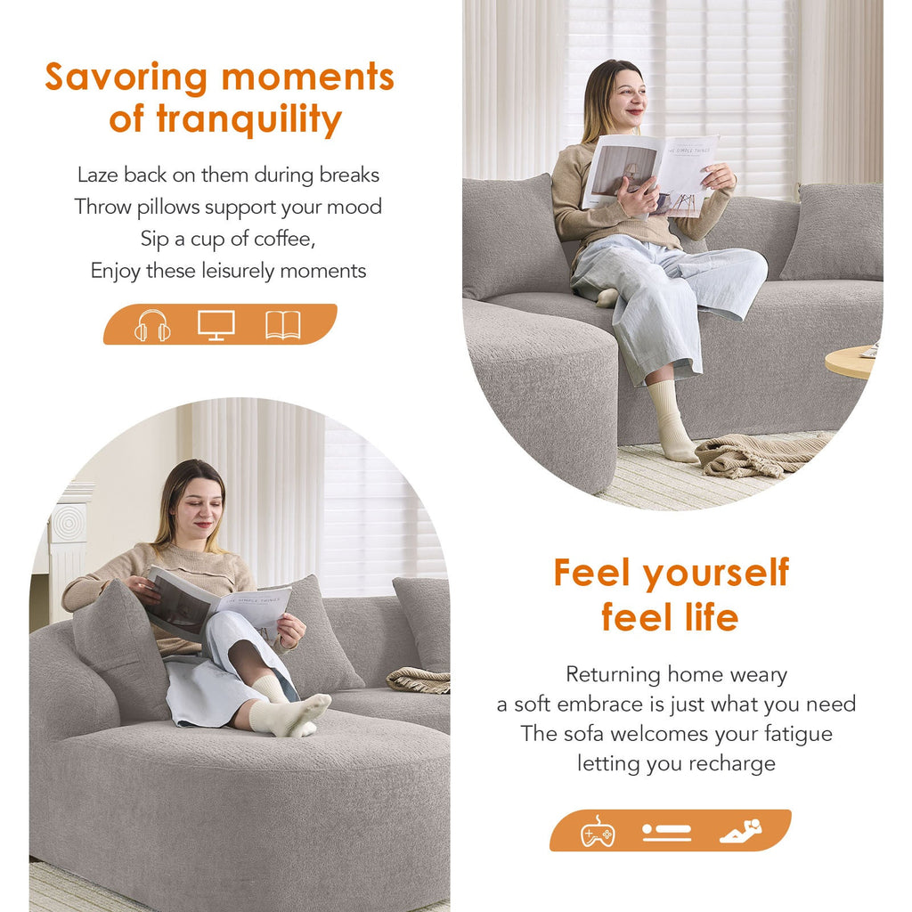 Boneless L-Shape Sectional Sofa with Curved Chaise
