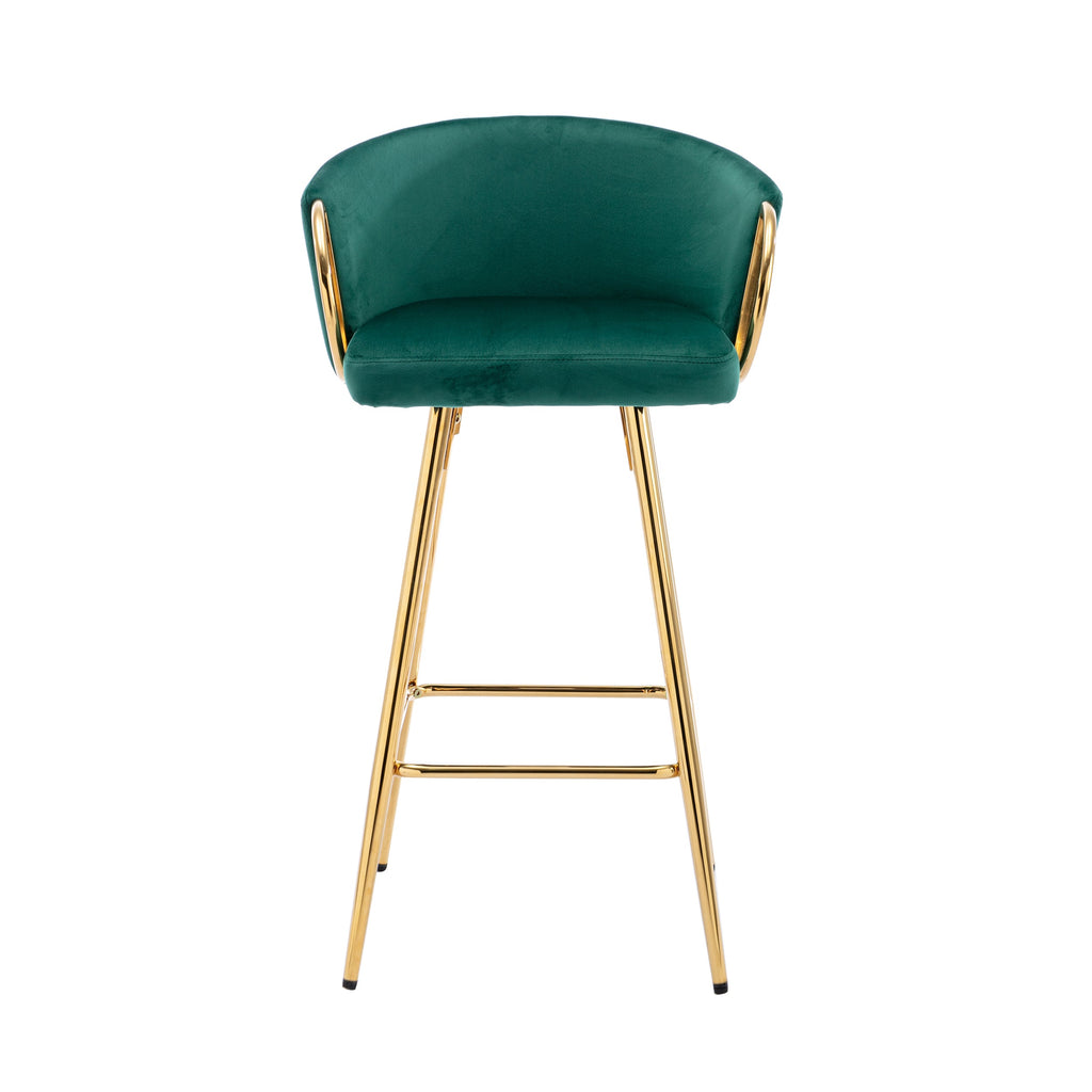 Velvet Bar Stools with Chrome Footrest and Base（Set of 2)