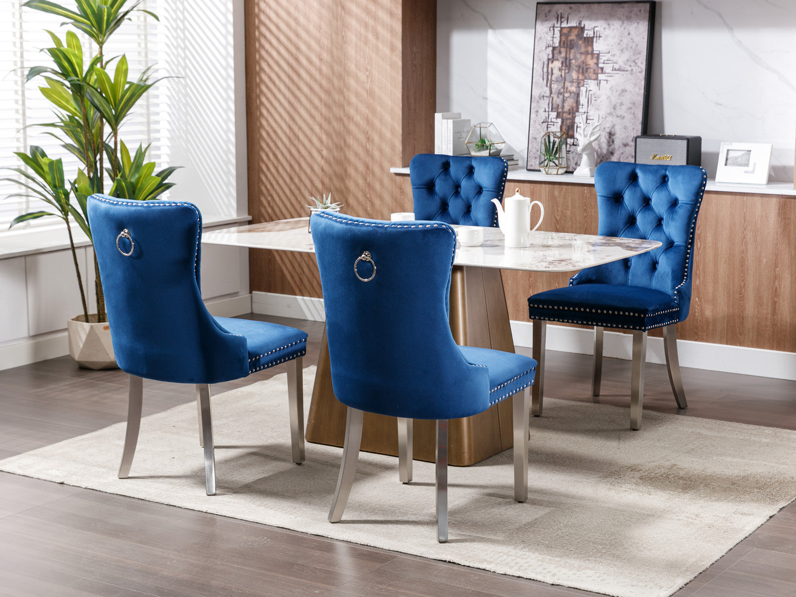 Modern High-end Tufted Solid Wood Velvet Dining Chairs (Set of 2)