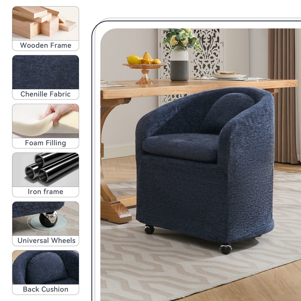 Modern Chenille Fabric Dining Armchair with Back Cushion