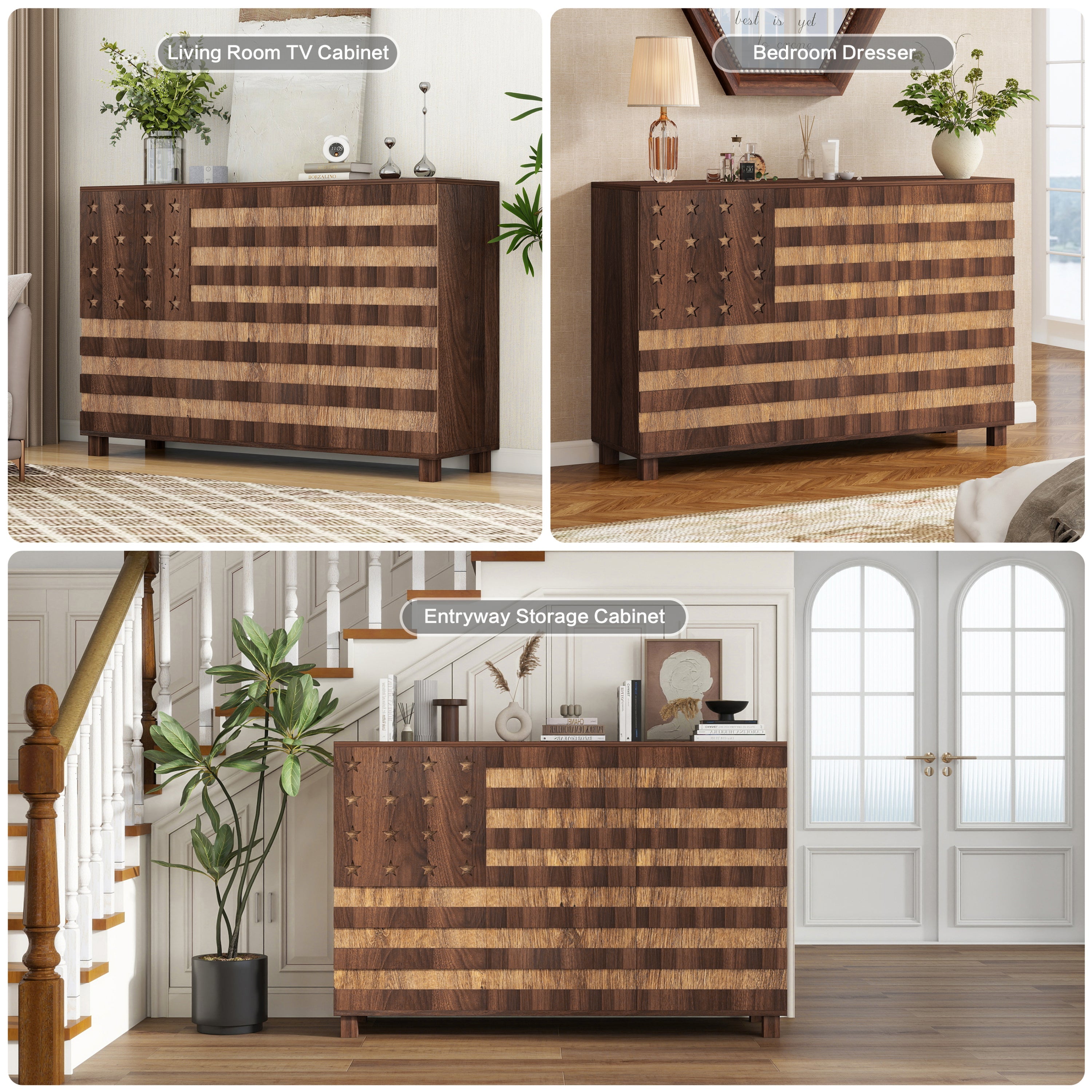 55' Buffet Sideboard Cabinet with Hand Carved Craftsmanship