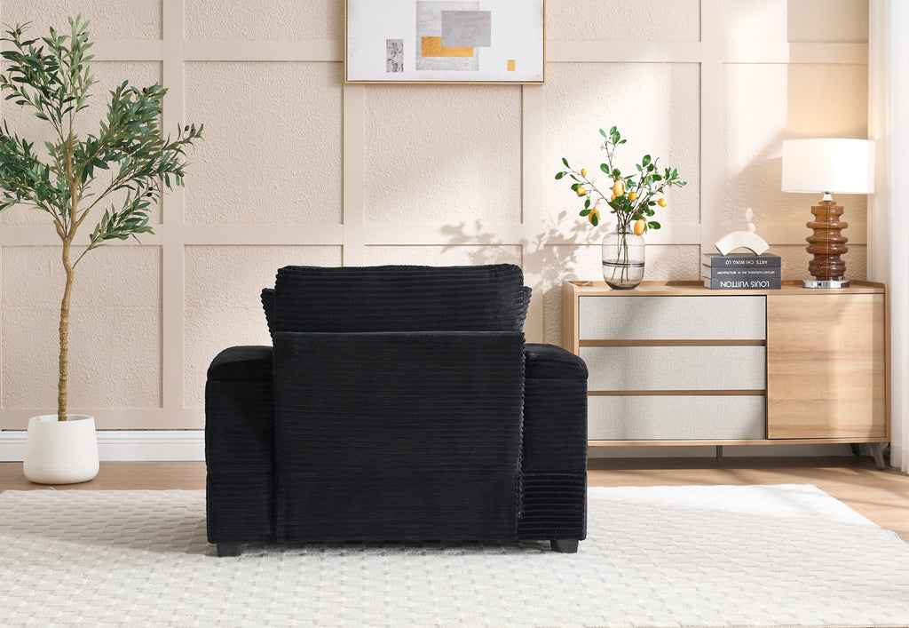 Corduroy Upholstered Chaise Lounge Sofa with Handrail Storage