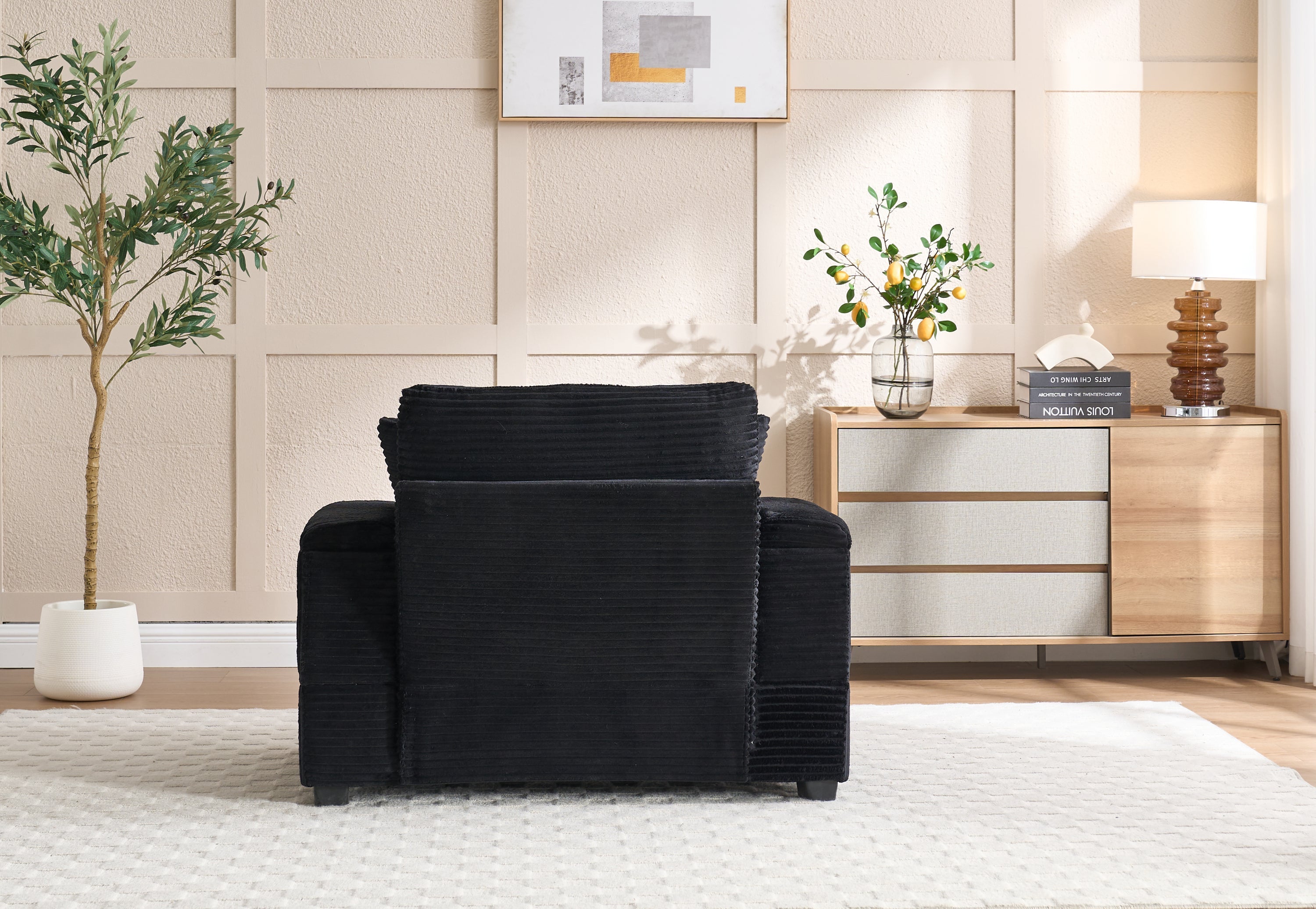 Corduroy Upholstered Chaise Lounge Sofa with Handrail Storage