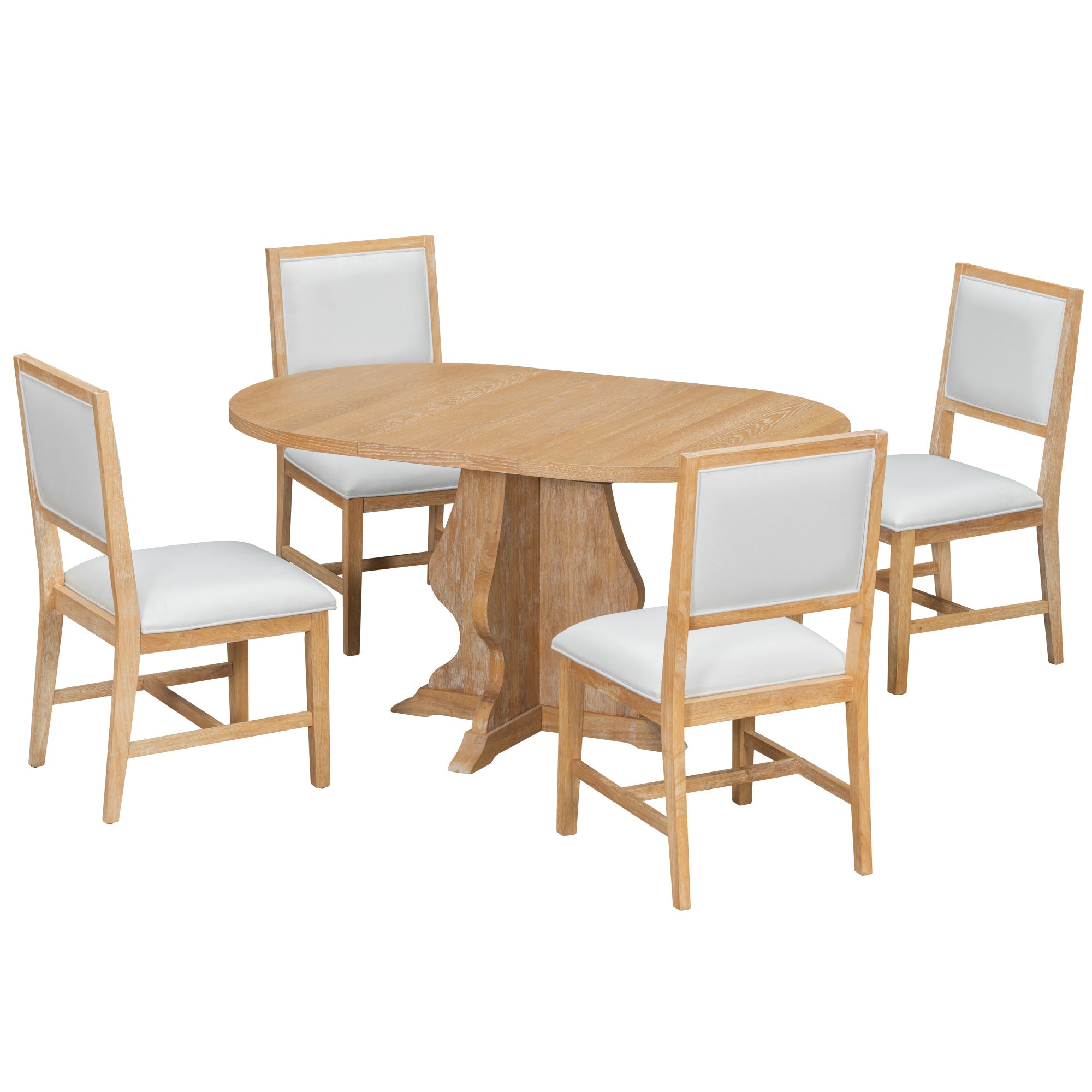 5-Piece Farmhouse Extendable Dining Table Set with 4 Upholstered Chairs