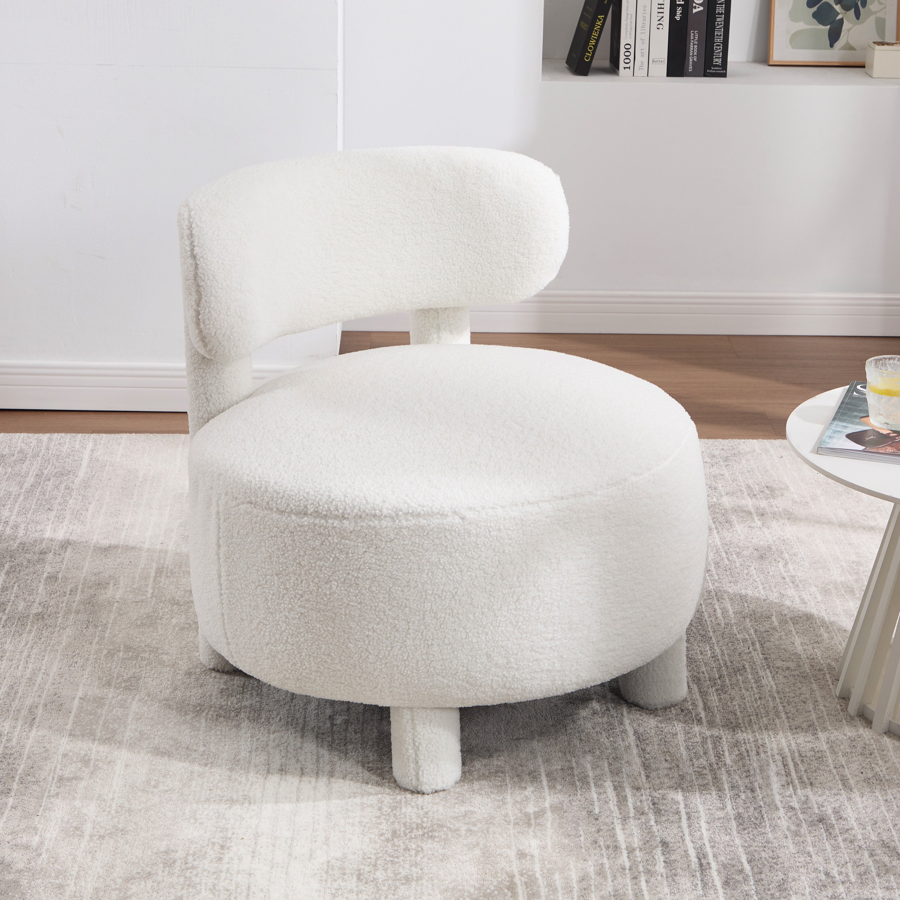 Fur/Teddy Fabric Armless Accent Chair with Curved Backrest