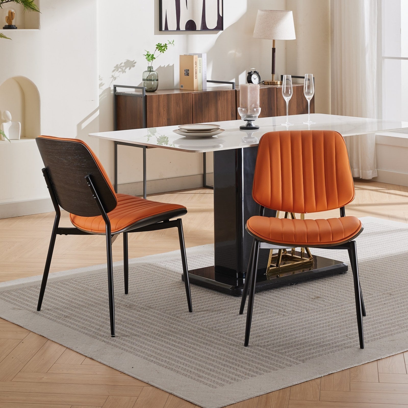 Mid Century Modern Retro Faux Leather Dining Chairs with Walnut Bentwood (Set of 2)