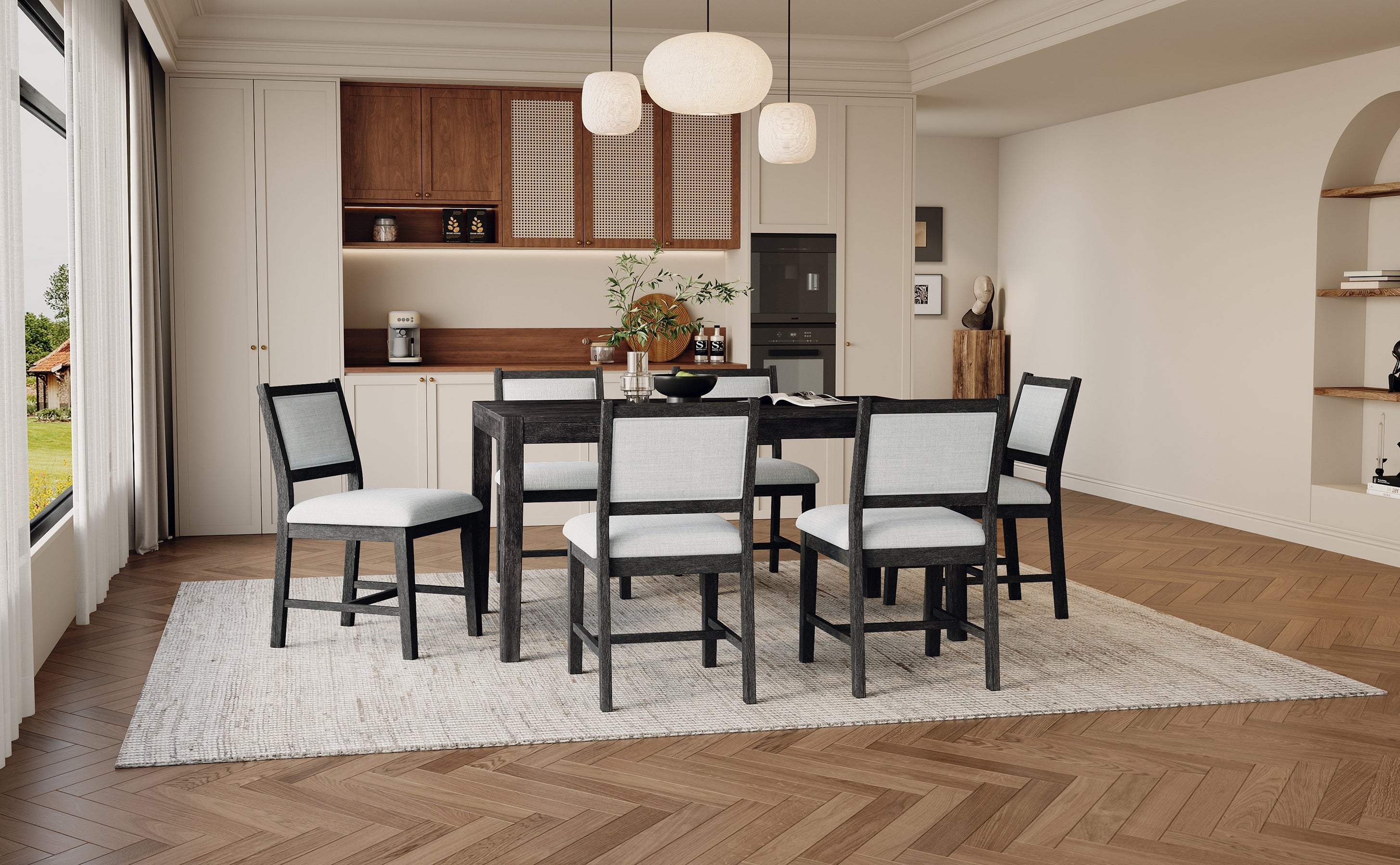 7-Piece Retro Rectangular Wood Dining Table Set