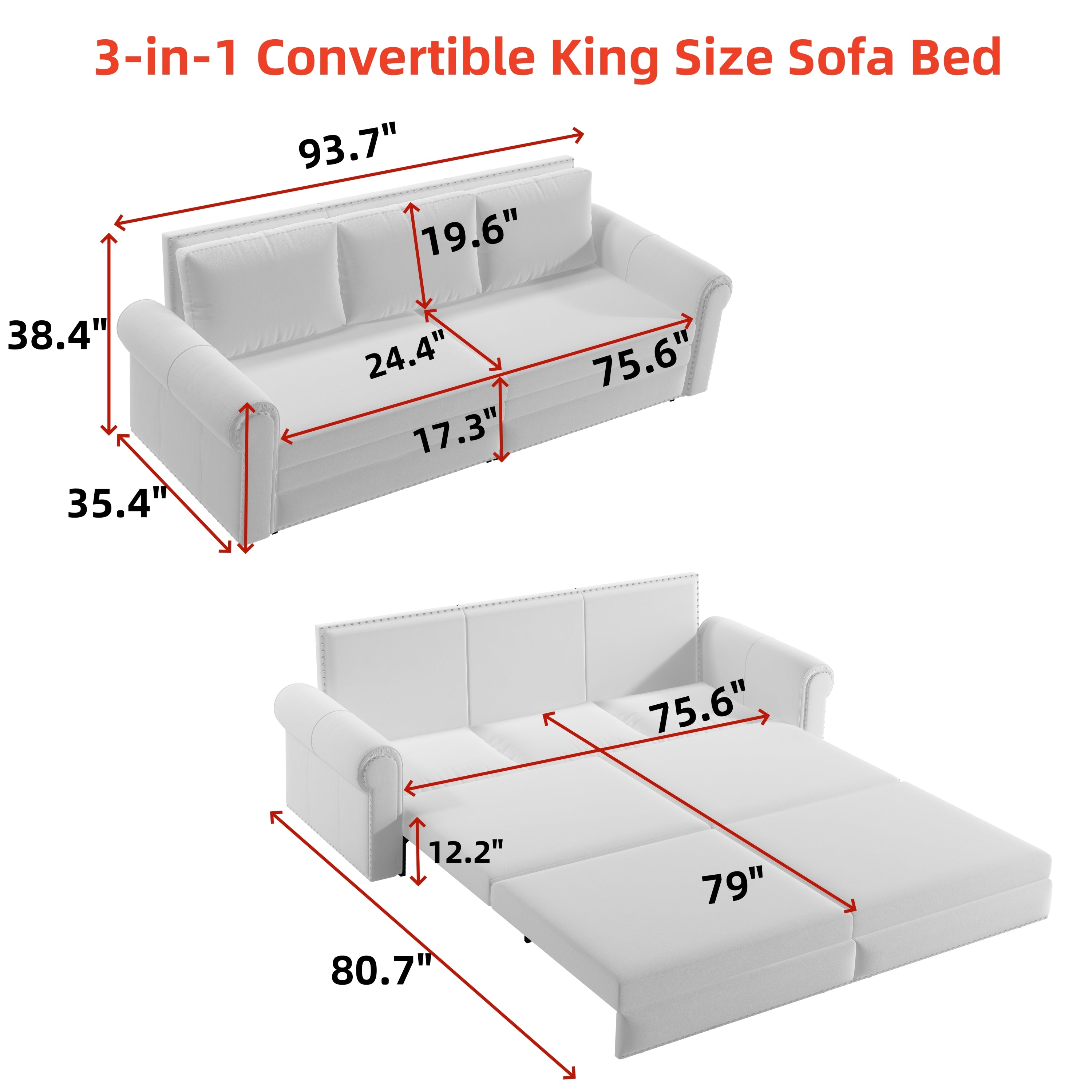 93.7' King Velvet Convertible Sleeper Sofa