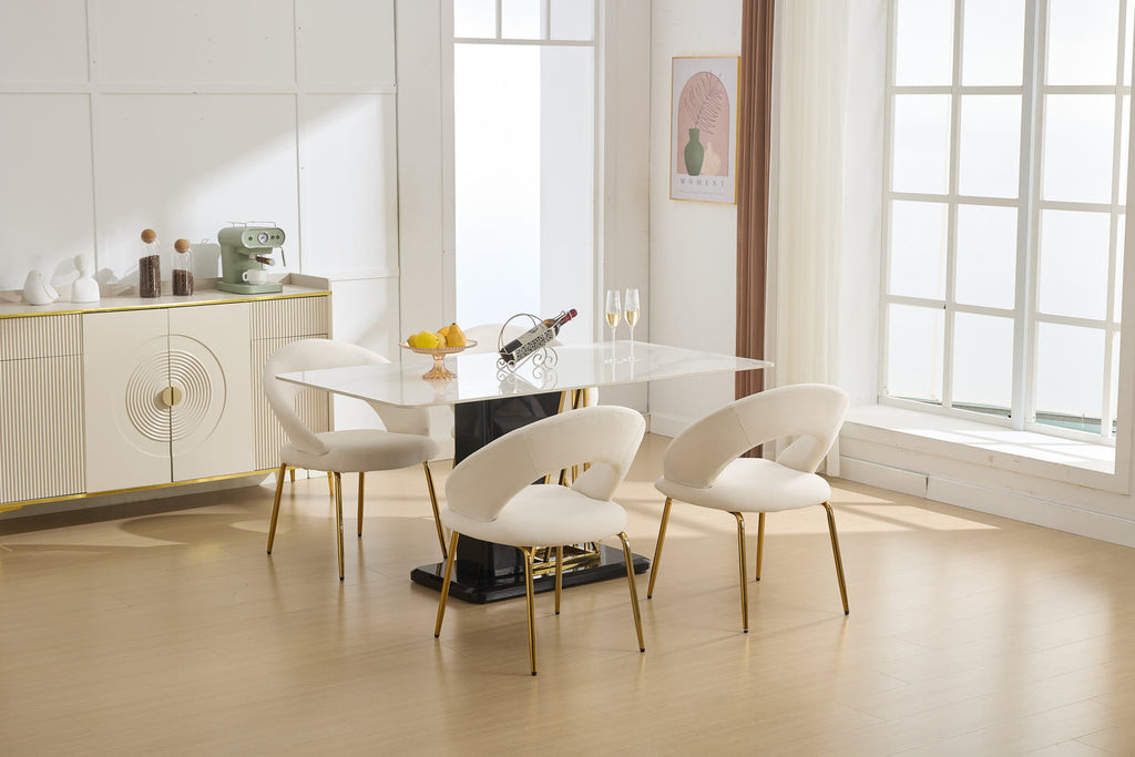 Velvet/Teddy Fabric Dining Chairs with Curved Backrest