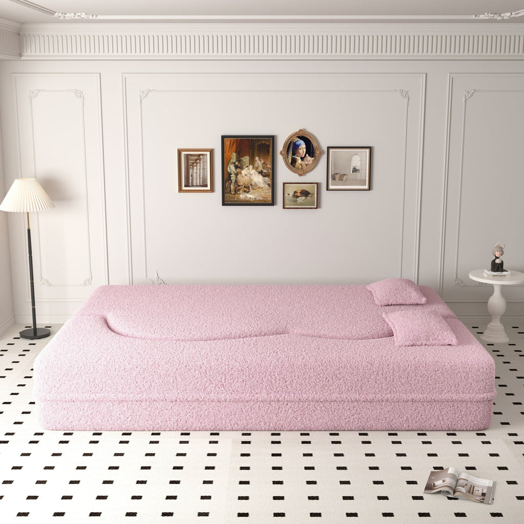 Modern Convertible Teddy Fabric Sofa with 2 Pillows
